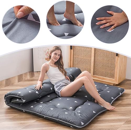Miniatura 123 de Colchón futón japonés de piso gris constelación, de piso tatami, portátil, para acampar, para niños, sofá cama plegable enrollable con protector de