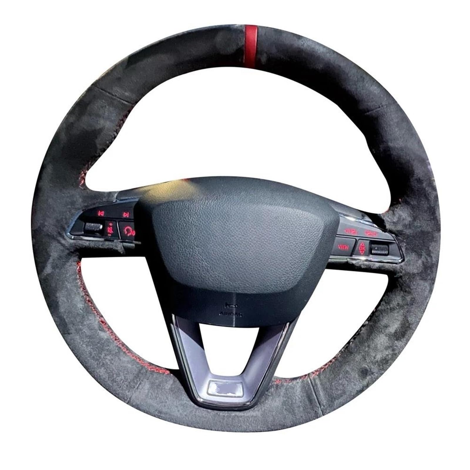 Lenkradbezug rutschfeste Schwarze Wildleder-Lenkradabdeckung Für Seat Für Leon 5F Mk3 Für Ibiza 6J Für Tarraco Für Arona Für Ateca Für Alhambra Leder Schutzhülle(Schwarzer Faden)