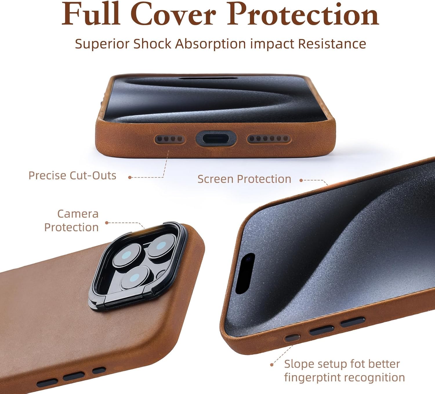 InUnion for iPhone 16 Pro Max Case Genuine Leather with MagSafe, Built-in Stash Stand Phone Case-Vintage Top Full Grain Crazy Horse Cowhide Leather Cover with Protective Soft Lining - 6.9 inch Brown - Image 6