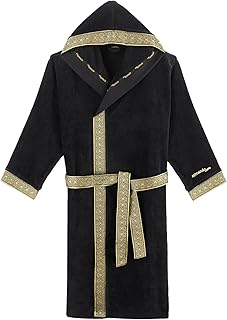 Aymando Luxus Bademantel mit Kapuze und gestickten Ornamenten in Gold | aus 100% gekämmter Baumwolle | Für Damen und Herren