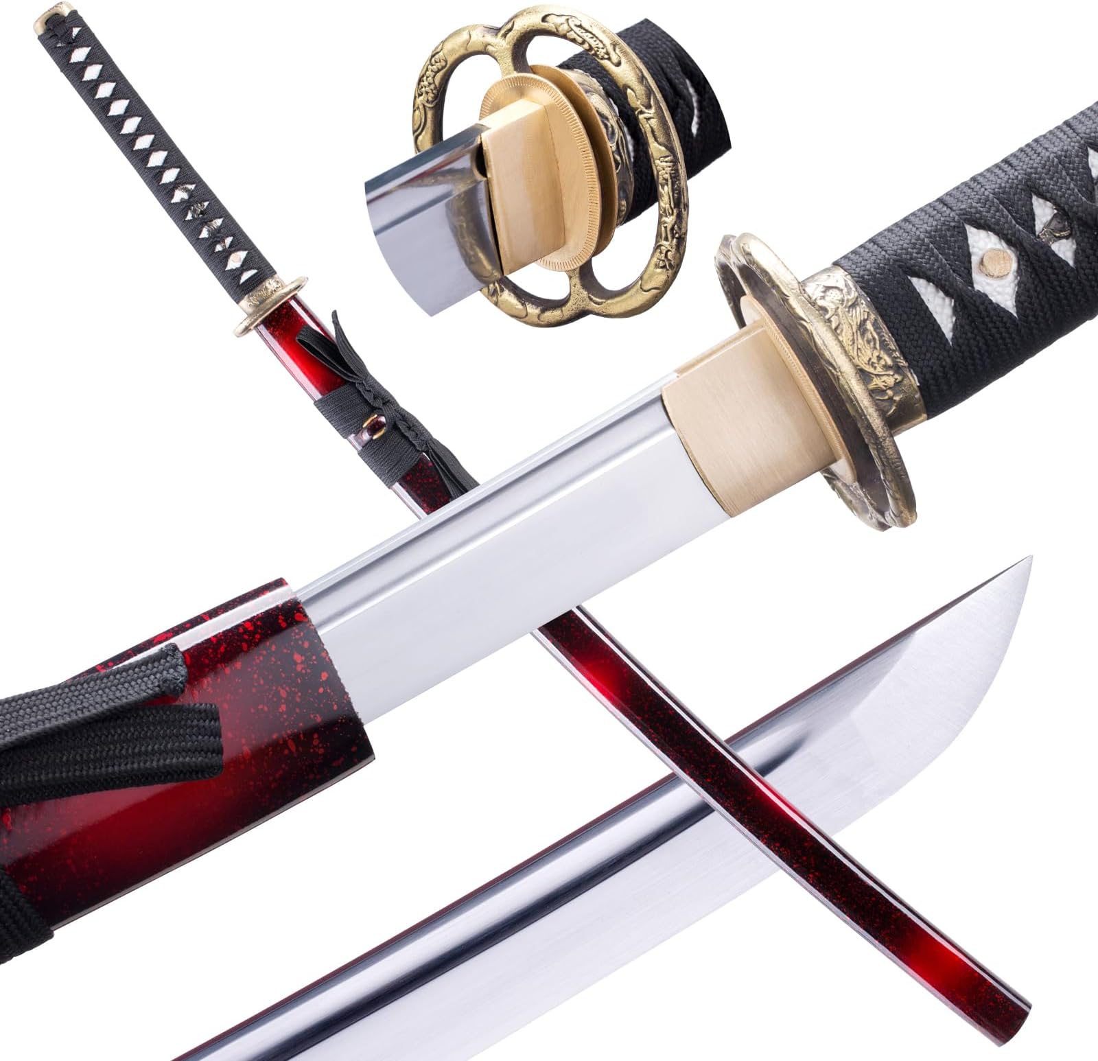 Authentic Japanese Red Katana Real Full Tang 1060 High Carbon Steel Handmade Samurai Sword 40.9 in,Collection,Display,Training