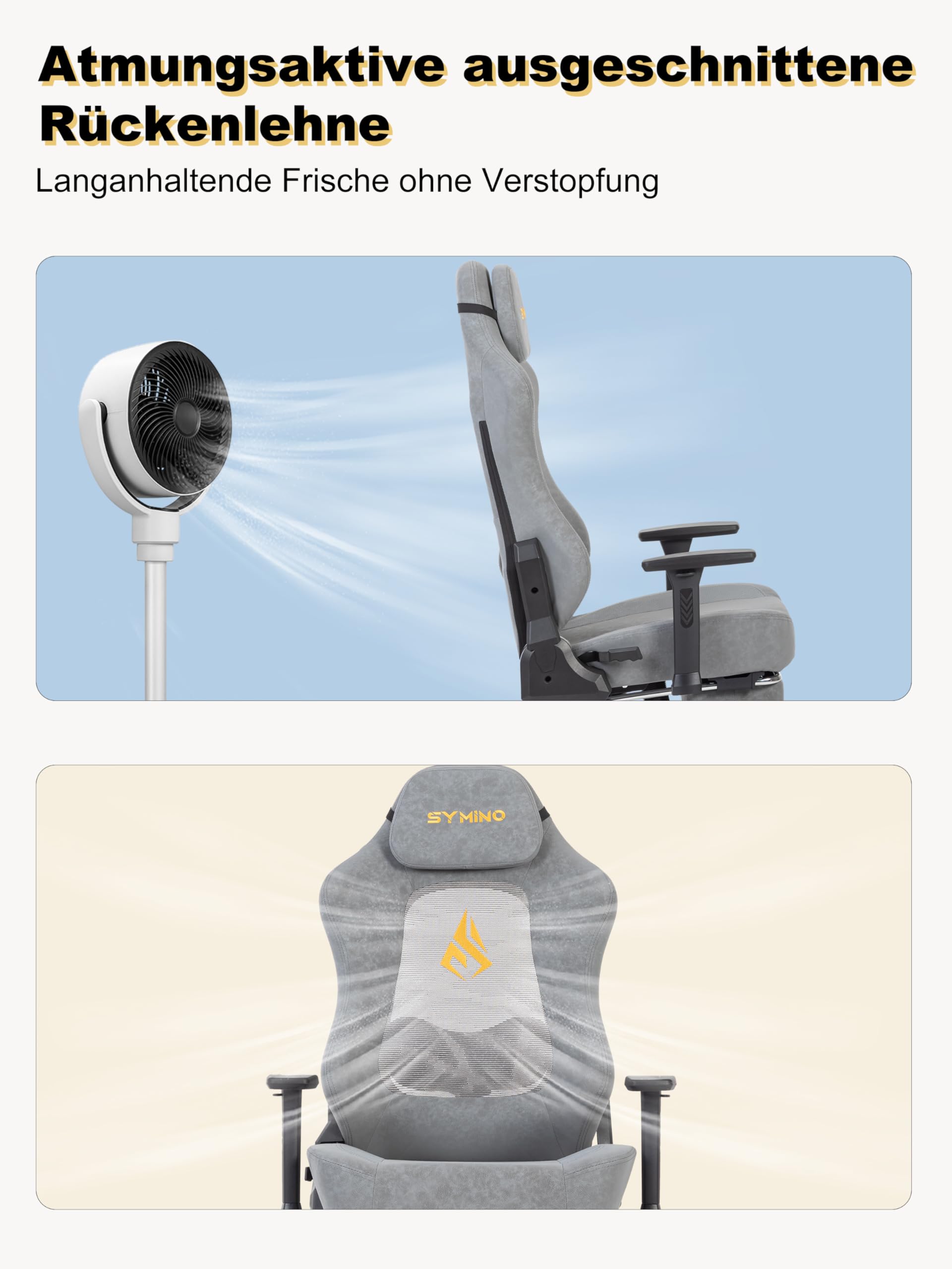 Symino Silla de Gamer Ergonómica, Silla Gaming con Soporte Lumbar Reposapiés, Silla de Oficina Ajustable y Giratoria Capacidad de Carga 150kg