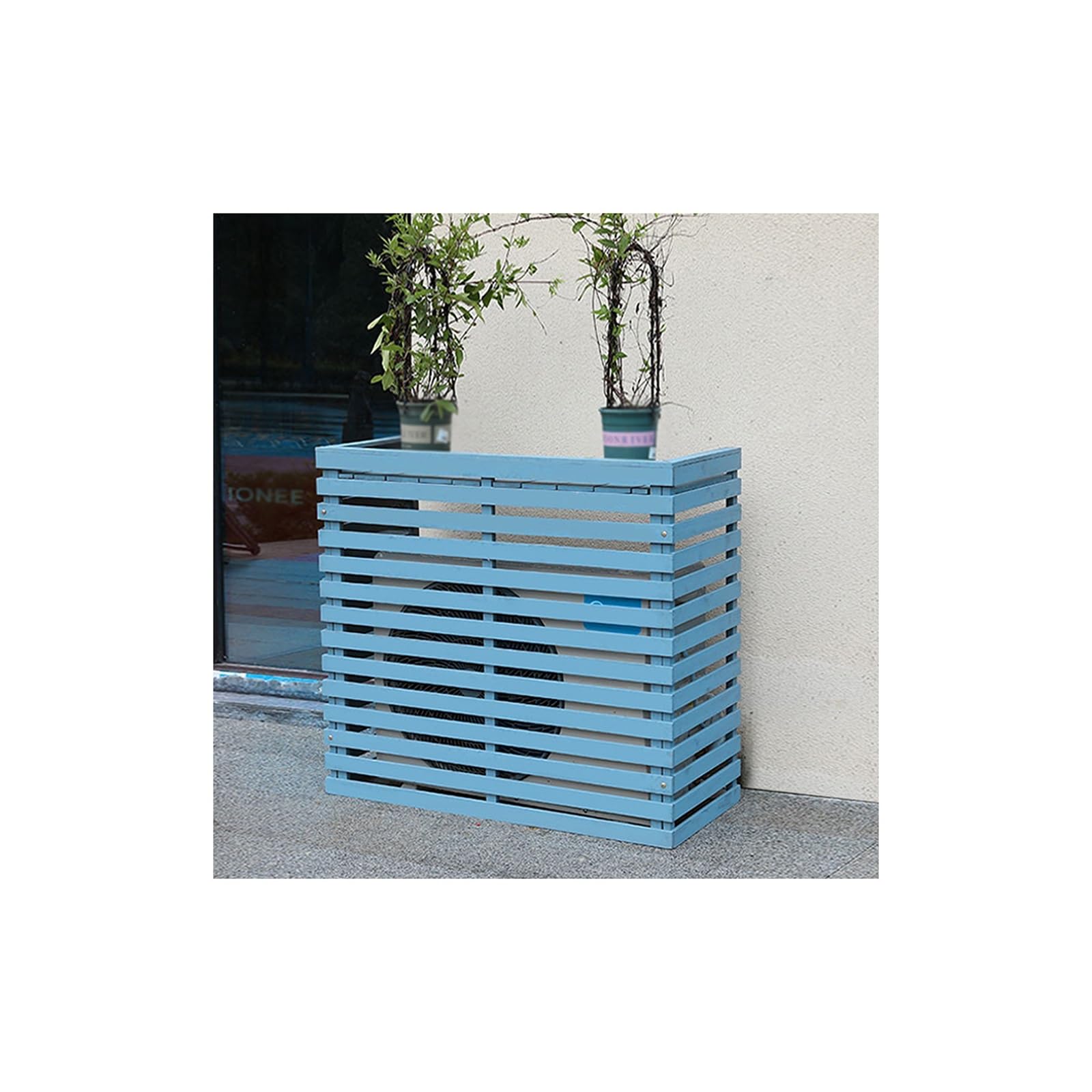 MESCXTY Wooden Air Conditioning Cover Hid Conditioner Rack Trash Can Enclosure Flower Stand Solid Wood Outdoor Outer Rack(Blue,105 * 45 * 95CM)