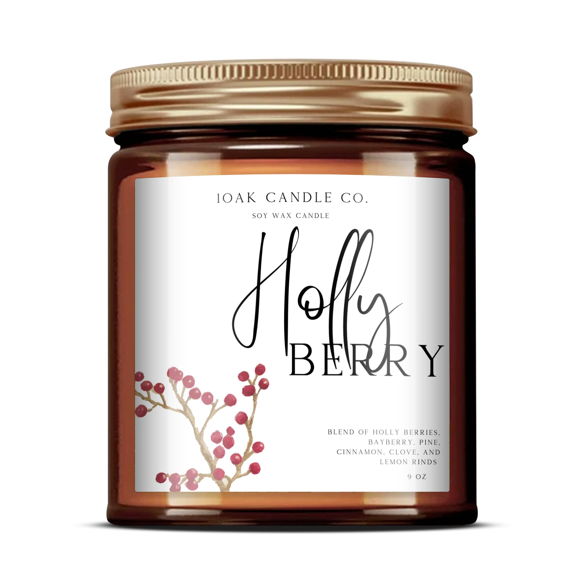 1OAKHoliday Berry Candles - Holly Berries, Bayberry, Pine, Cinnamon, Clove, w/Lemon Rinds - Winter Berry Candle