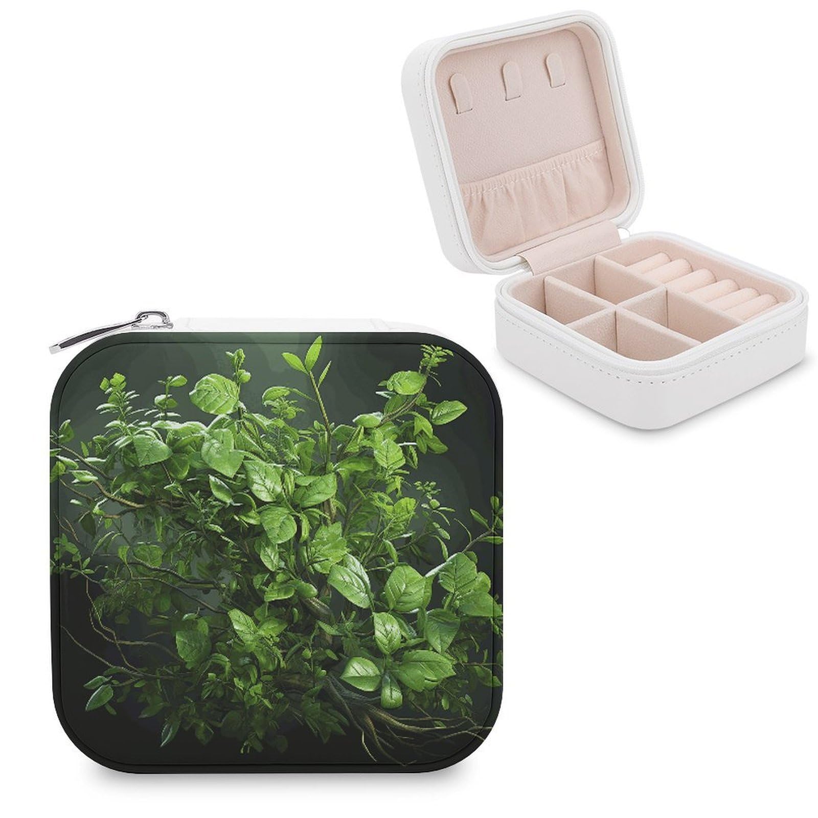 JTREHY Green Leaves Jewelry Box Personalized PU Jewelry Box Exquisite Jewelrys Organizer Case Small Portable Jewellery Storage Holder for Rings Earrings Necklaces Gifts