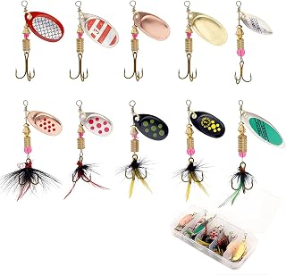 10PCS Fishing Lures Kit – Inline Spinner Baits with Brass/Copper Spinner,Freshwater Trout Bass Salmon Lures,Includes Tackle Box for Fishing Tackle