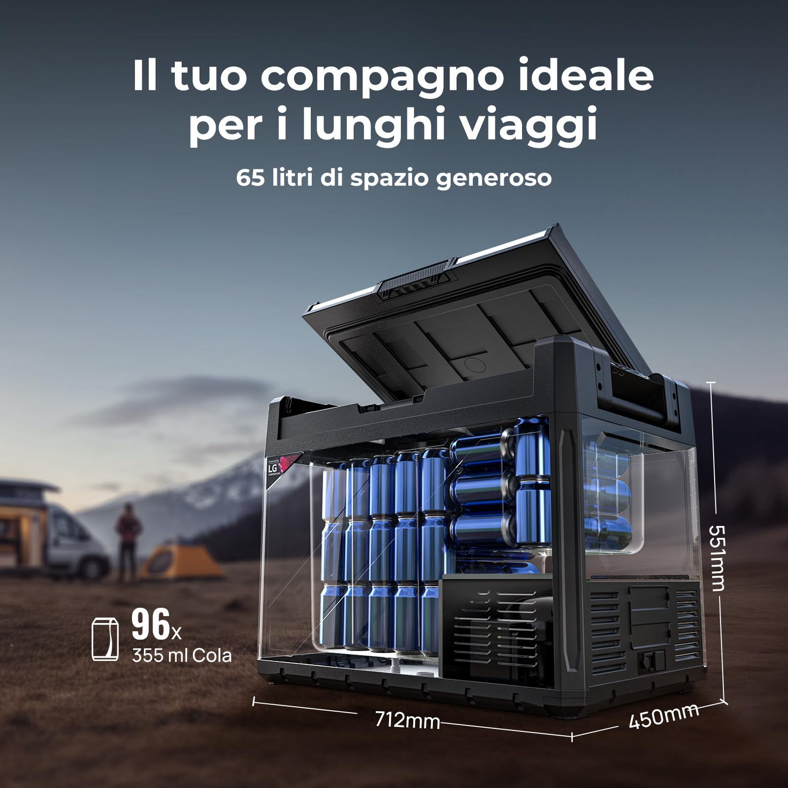 BougeRV Rocky2 65L Frigorifero per Auto con Compressore Potente da 5,7 cc Frigo Auto 12V 220V Divisore Rimovibile App Frigorifero Portatile Doppia Zona per Campeggio Viaggio Barca Camion -20℃~20℃