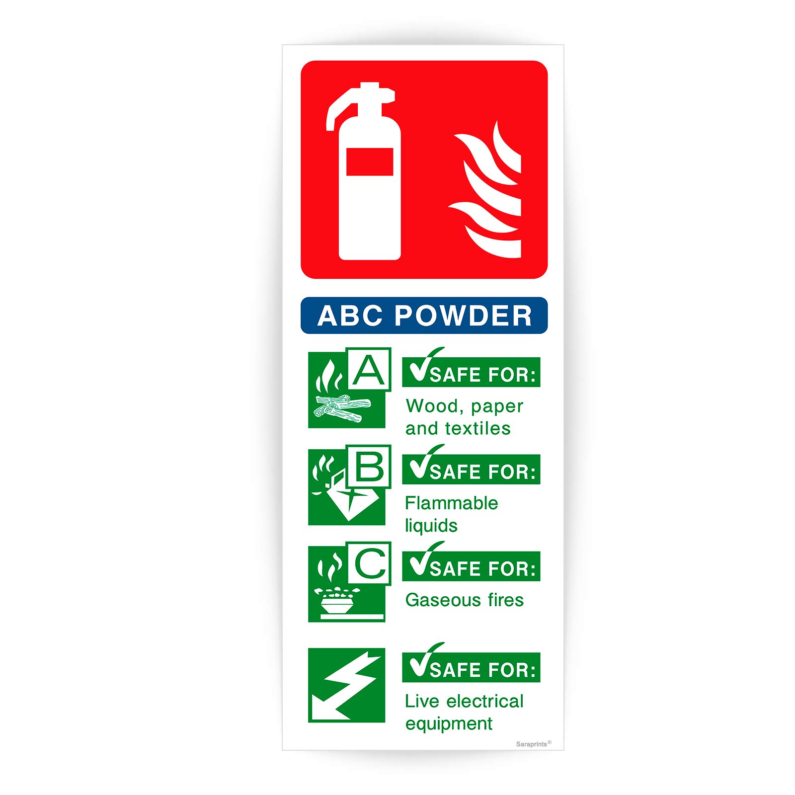 Sara Prints Fire Extinguisher Signs Self Adhesive Waterproof Vinyl Fire Extinguisher Stickers 200Mm X 80Mm V1145