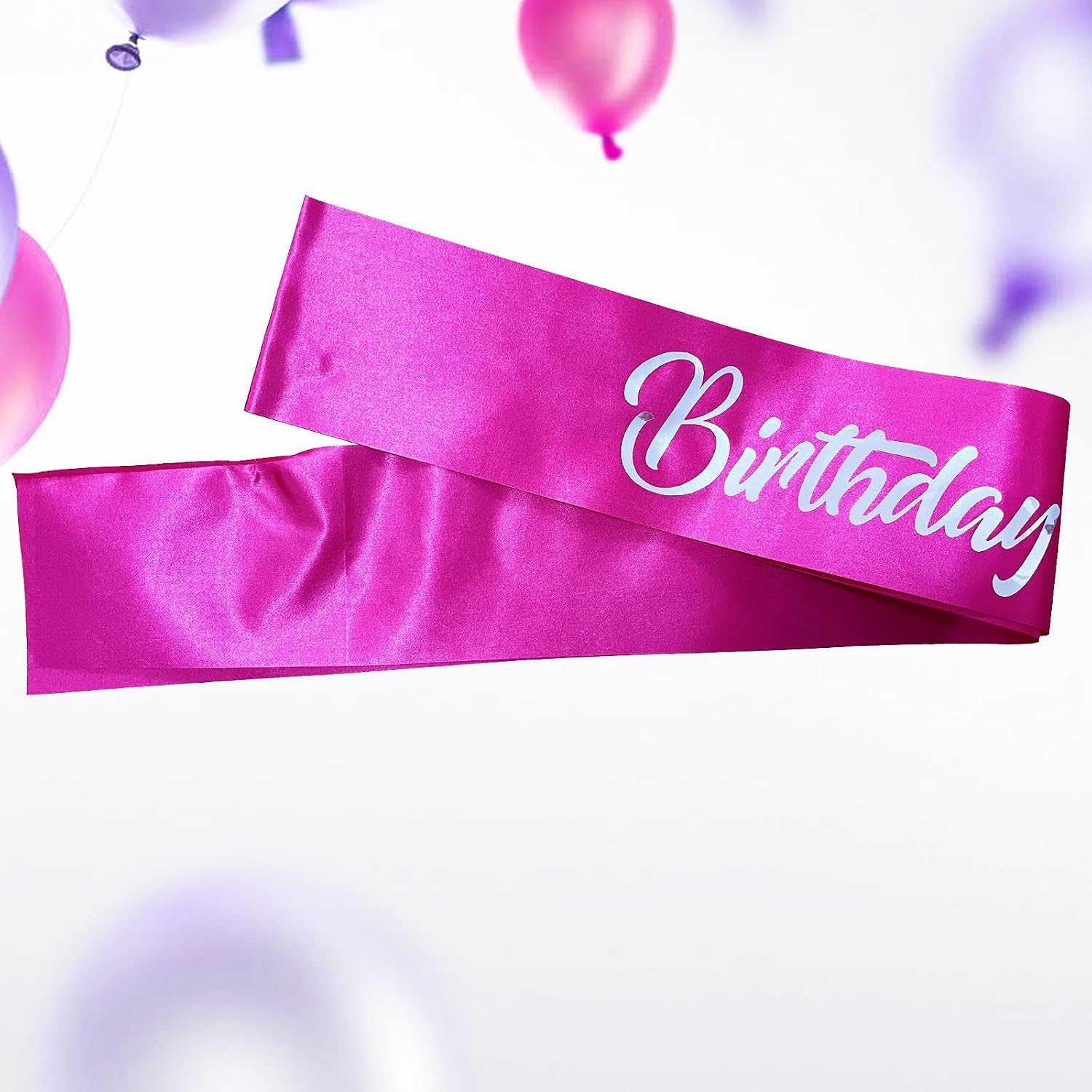 Birthday Queen Sash Silver Foil Letter Hot Pink for Women 21st 30th 40th 50th 60th 70th 80th 90th Gifts Fun Party Favors Decorations