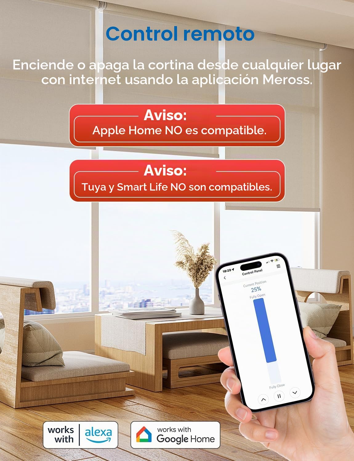 Meross Interruptor de Cortina, Interruptor de Persianas LED Inteligentes WiFi (Necesita Cable Neutro) Compatible con Alexa y Google Assistant, Control por Porcentaje, 2.4GHz