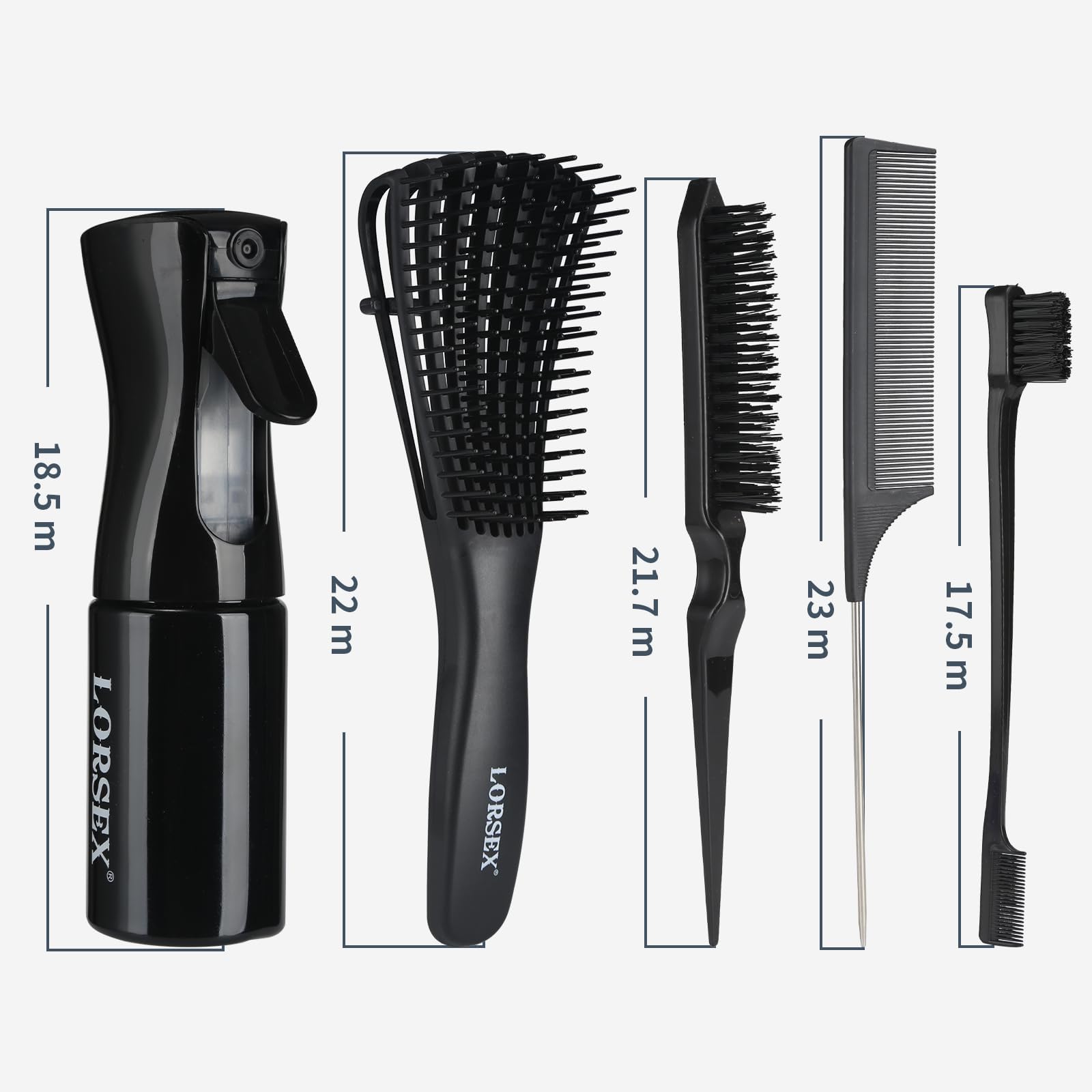 Hair Brush with 200 ml Hair Spray Bottle, Detangling Brush for Natural, Curly, Afro Hair 3a to 4c, 3-Piece Toupee Brush Set, Double-Edged Brush, Black