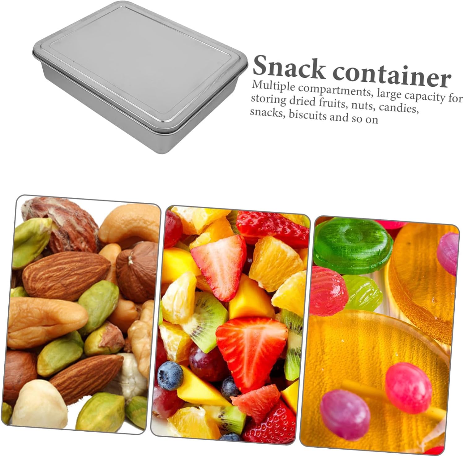 LABRIMP Compartment Condiment Box Lid Multi-grid Storage Tray for Fruits Snacks and Seasoning Stainless Steel Garnish Holder for Bartending and Serving