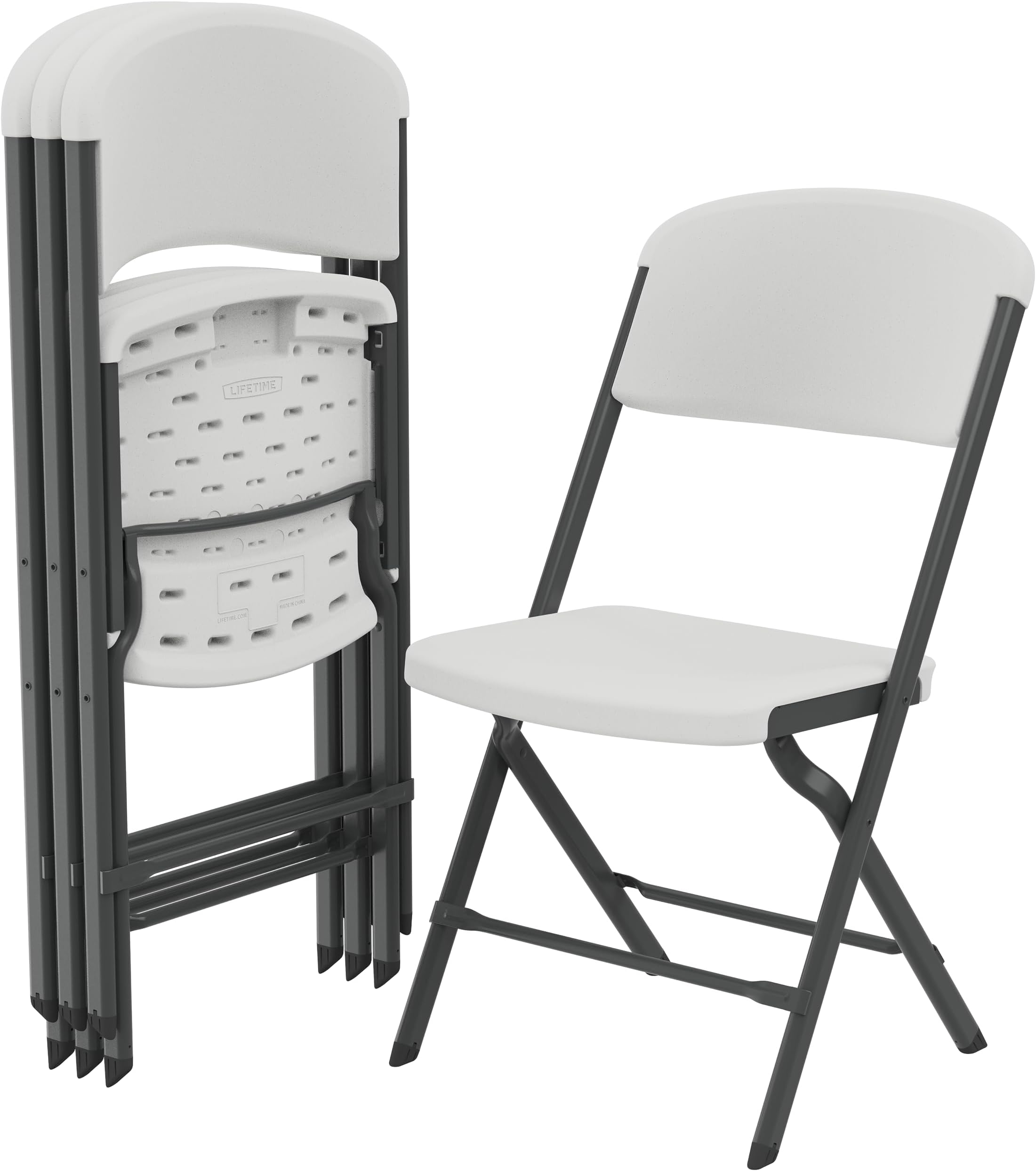 Folding Chairs, Classic Heavy Duty Foldable Chair Contoured for Comfort, 4-Pack, Plastic/Metal, White