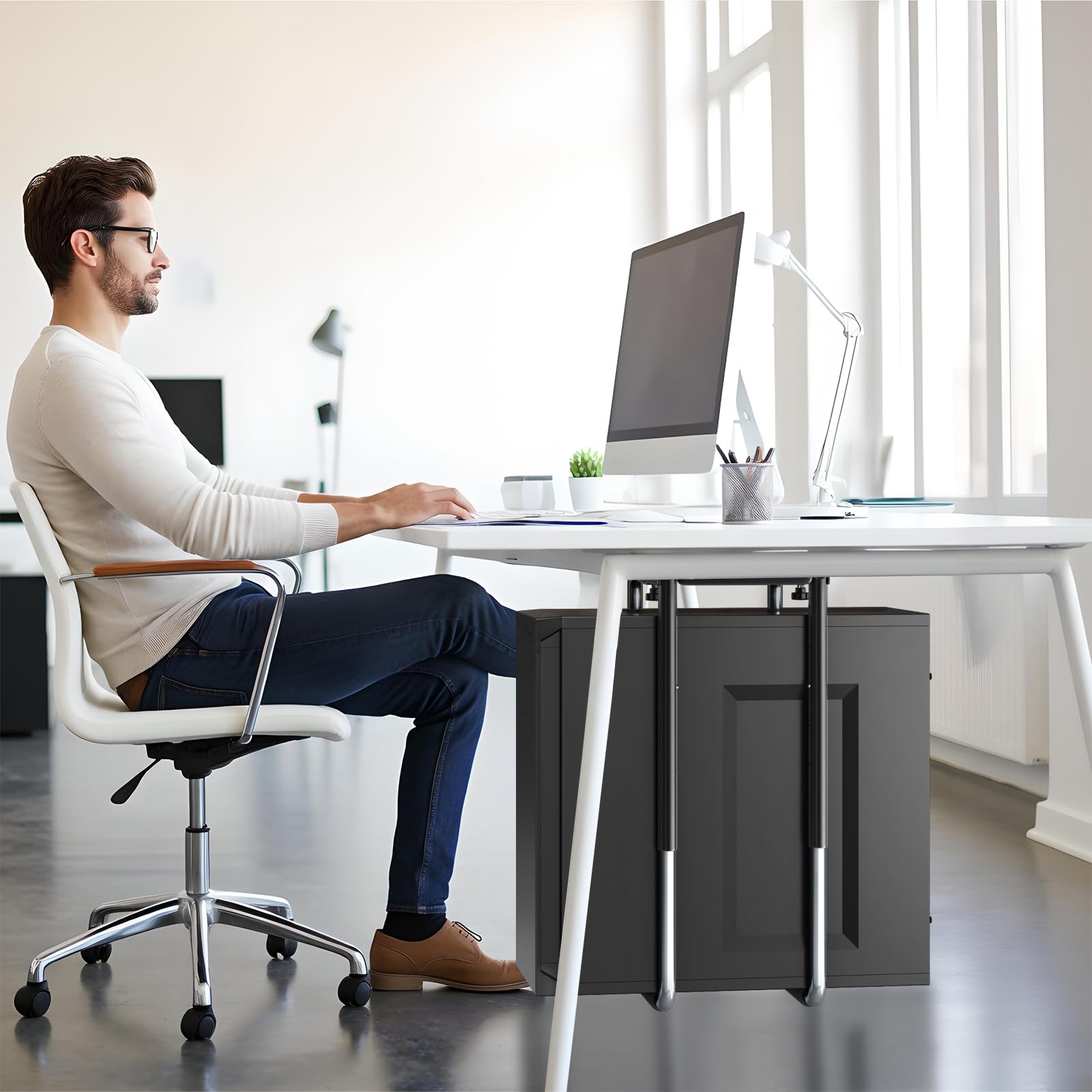 Support PC sous Bureau Réglable avec Rail Coulissant,Rotation à 360° Support Boîtier d'Ordinateur avec Coussin De Protection,Excellente Circulation De l'Air,Charge Maximale 30kg