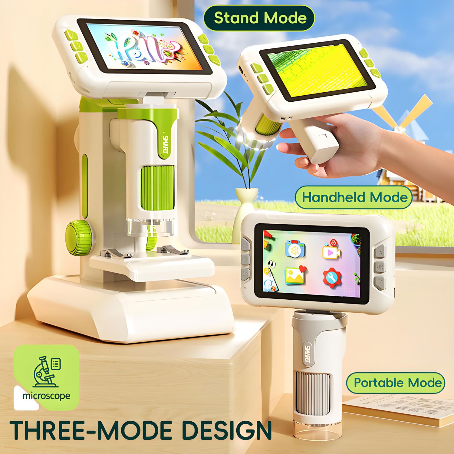 Microscopio Digital para Niños, Microscopio PortáTil 1600x con Pantalla LCD 4.0" para Fotos y Videos Microscopi Infantil Educativo Regalo para Niños 6-12 Años para Ciencia y Experimentos (Verde)