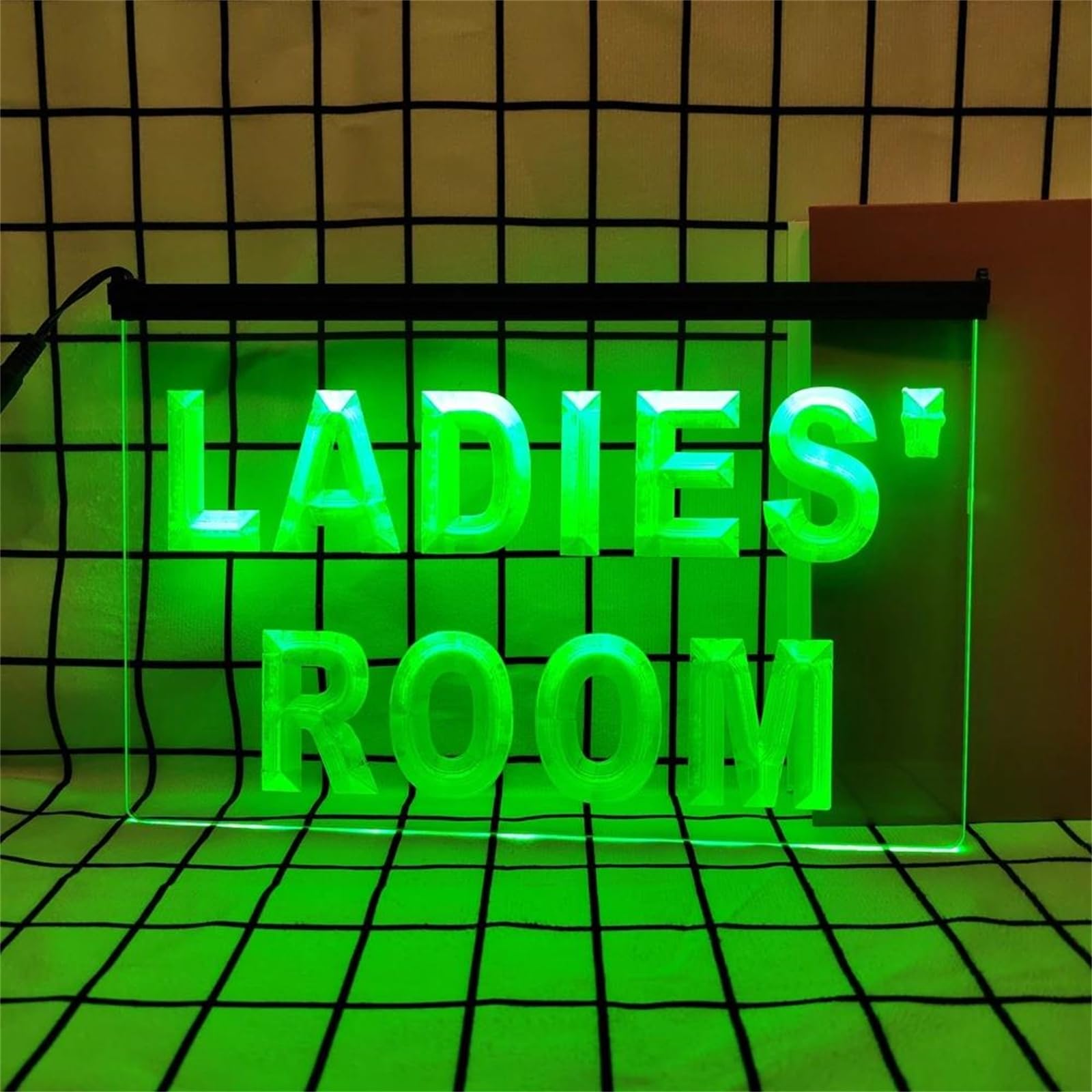 Ladies Room Neonowy szyld do dekoracji ścian – ściemniane neonowe oświetlenie LED (zasilanie USB) do damskiej przebieralni i toalety,Green,30x20cm