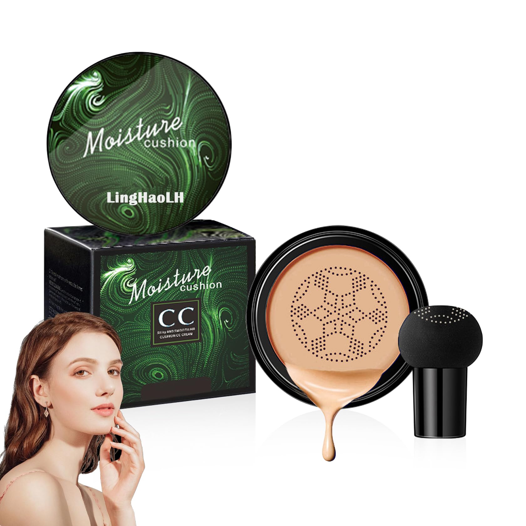 Air Cushion CC Cream Mushroom Head Foundation,Full Coverage Liquid Makeup Foundation,Oil Control Long Lasting Moisturizing BB Cream Foundation Makeup,
