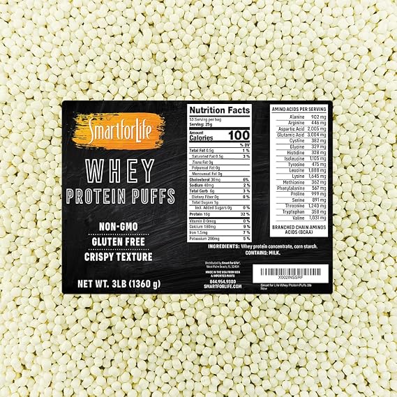 Smart for Life Whey Protein Puffs, 3 lb Box, 53 Servings, Protein Snack