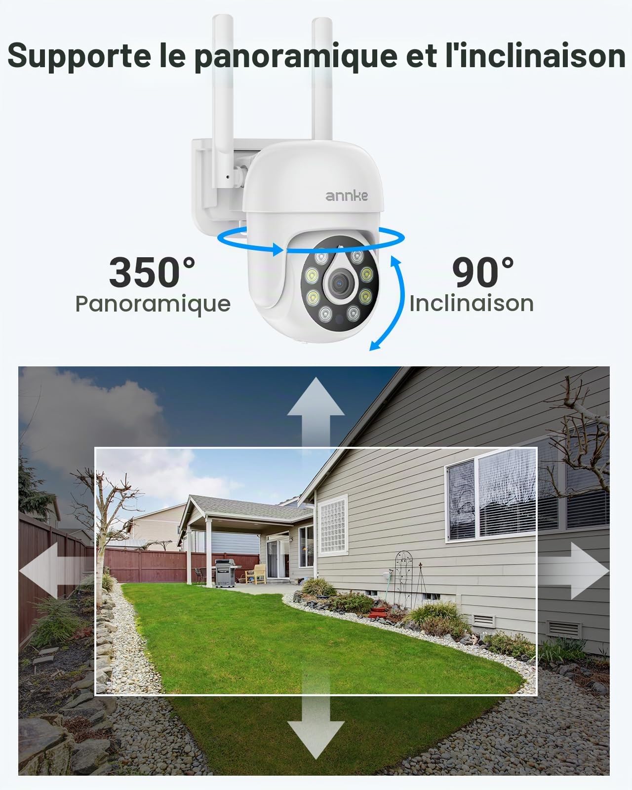 ANNKE Caméra de surveillance extérieure PT sans fil 5MP, caméra IPC WiFi, reconnaissance intelligente de la personne, convient pour NVR sans fil, audio bidirectionnel, étanche IP67, vision nocturne