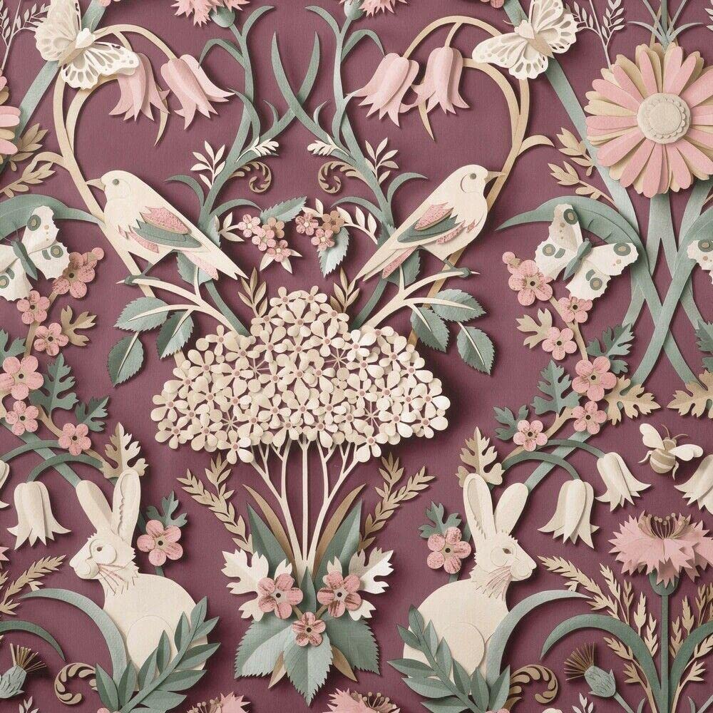 Yöl Plum Sample ** Sample Fine Decor Rabbit Butterfly Luxury Woodland Paste The Paper Plum Wallpaper