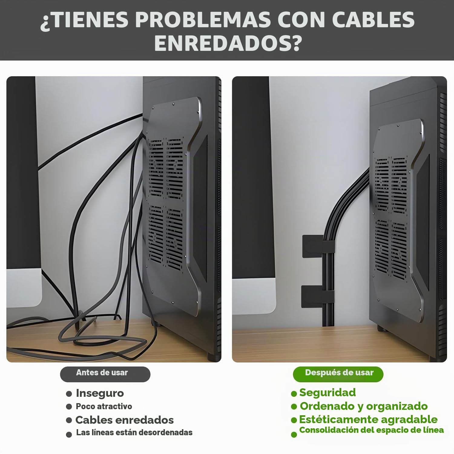 40 piezas organizador cables, organizador cable debajo del escritorio, nylon reutilizable gestión cable para escritorio, soporte cable autoadhesivo mesa noche, cables carga