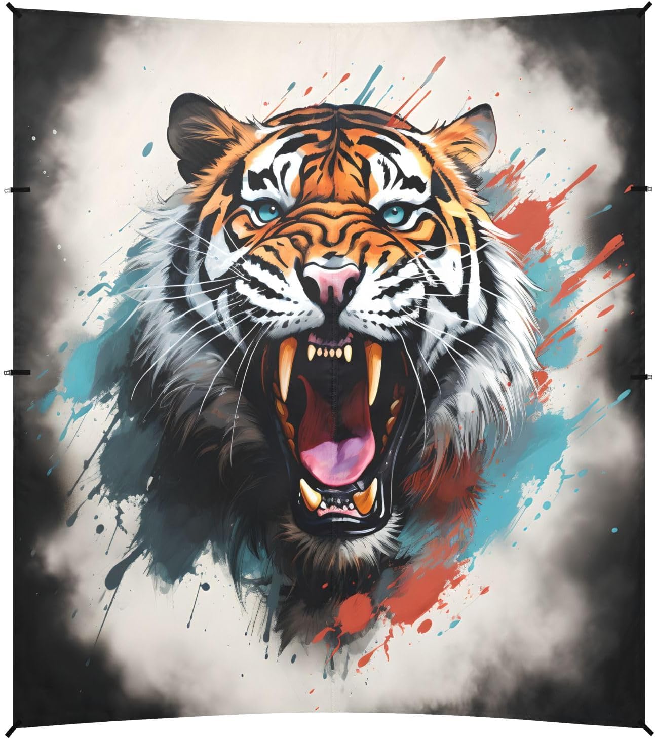 ALAZA Roaring Tiger Watercolor Beach Tent Sun Shelter UPF50+ Protection Beach Shade Canopy w/ 4 Sandbags for Outdoor Camping, Fishing, Backyard Fun, Picnic, 10x9 ft