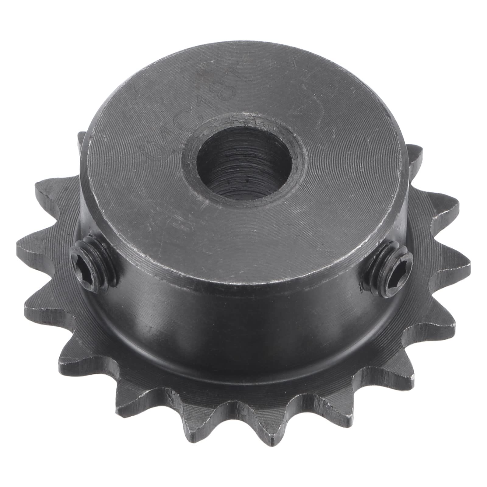 sourcing map Kettenrad mit 18 Zähnen Typ B Einsträngig 1/4" Teilung 8mm Bohrung Schwarz Oxid Kohlenstoffstahl C45 mit 2 Stellschrauben für ISO 04C