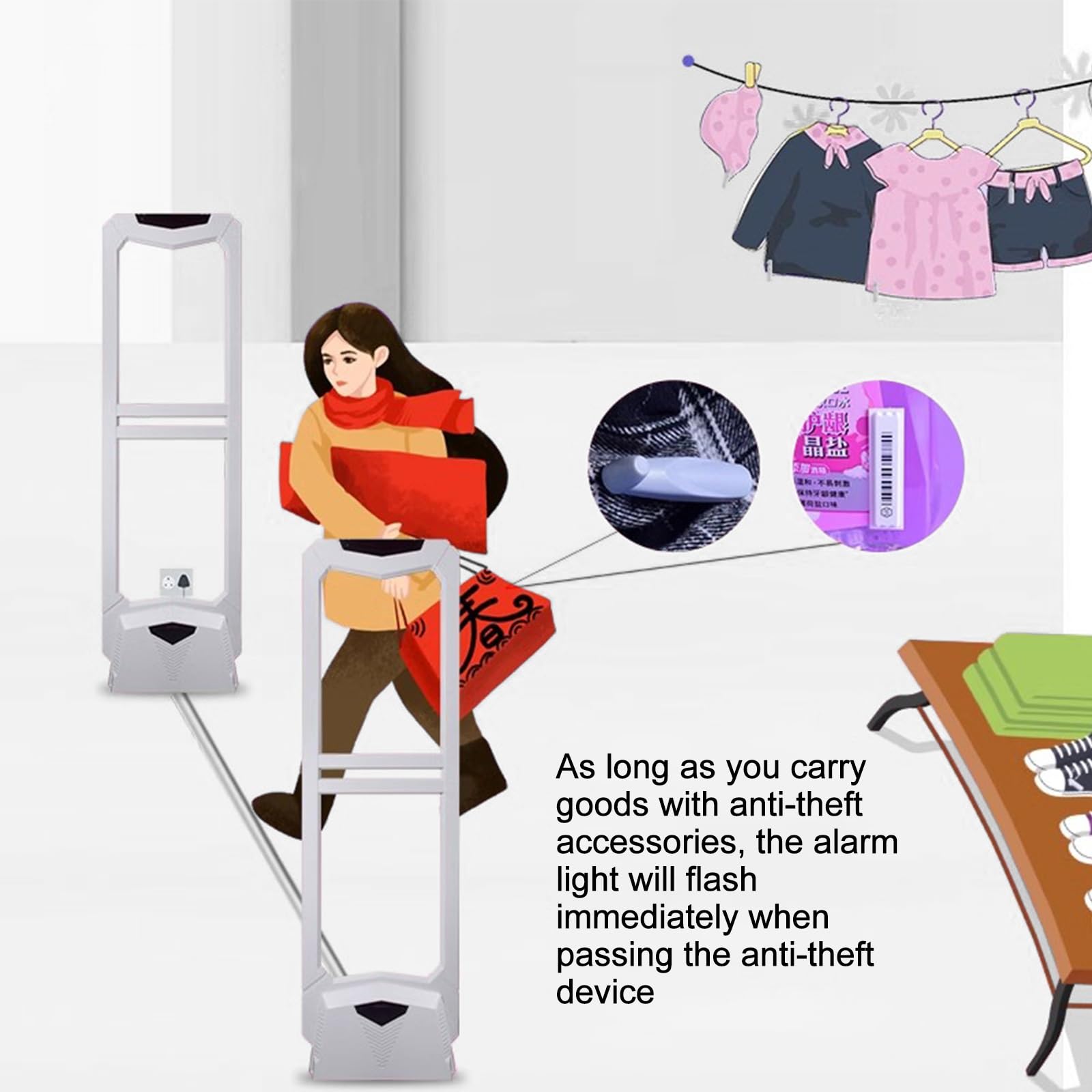 Équipement Antivol pour Vente Au Détail, Système EAS 58 Khz avec 100 étiquettes de Sécurité et Accessoires pour Vêtements, Chaussures et Magasins