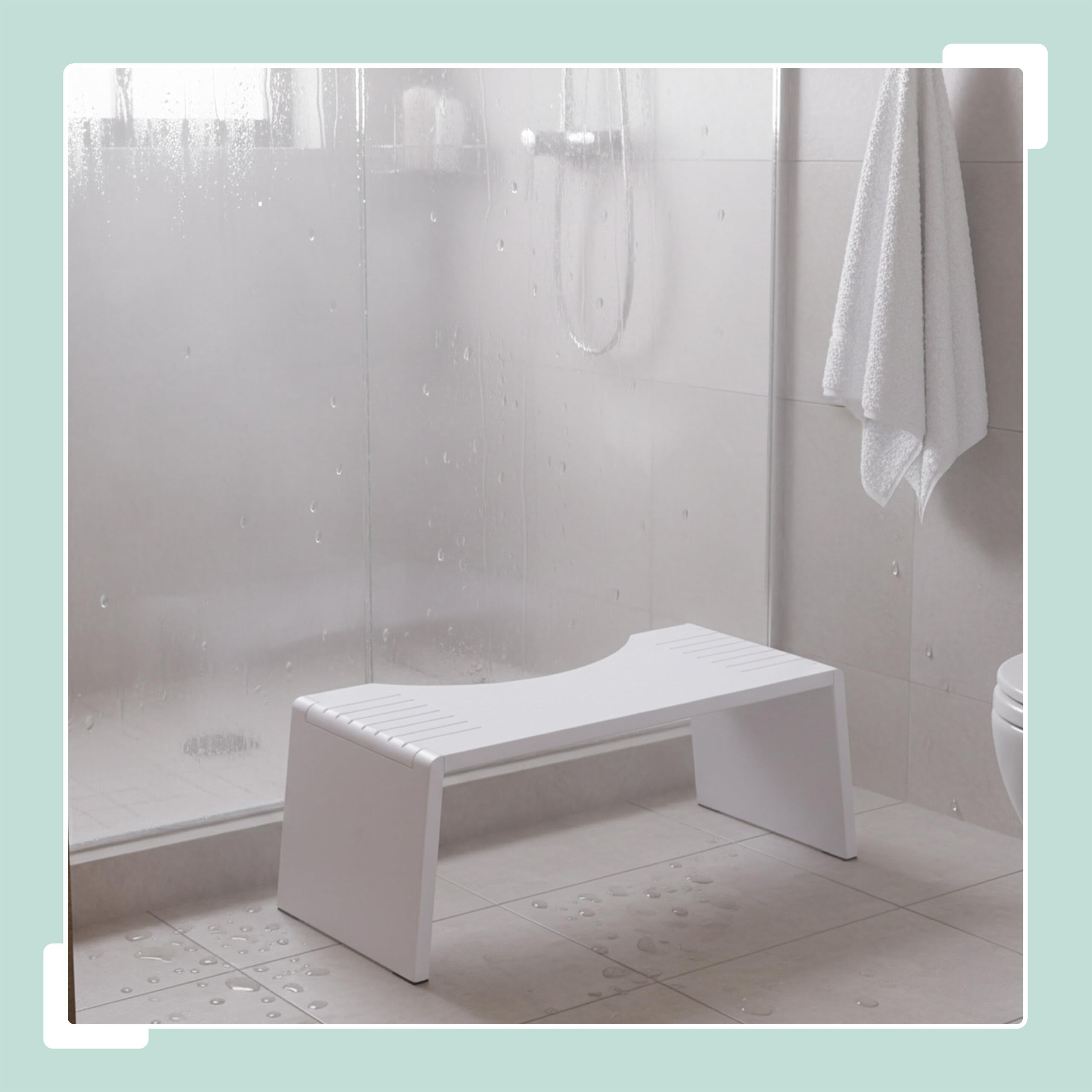 Relaxdays Taburete Inodoro Plegable de bambú Antideslizante, reposapiés para Adultos, 43,5x20x19 cm, Blanco