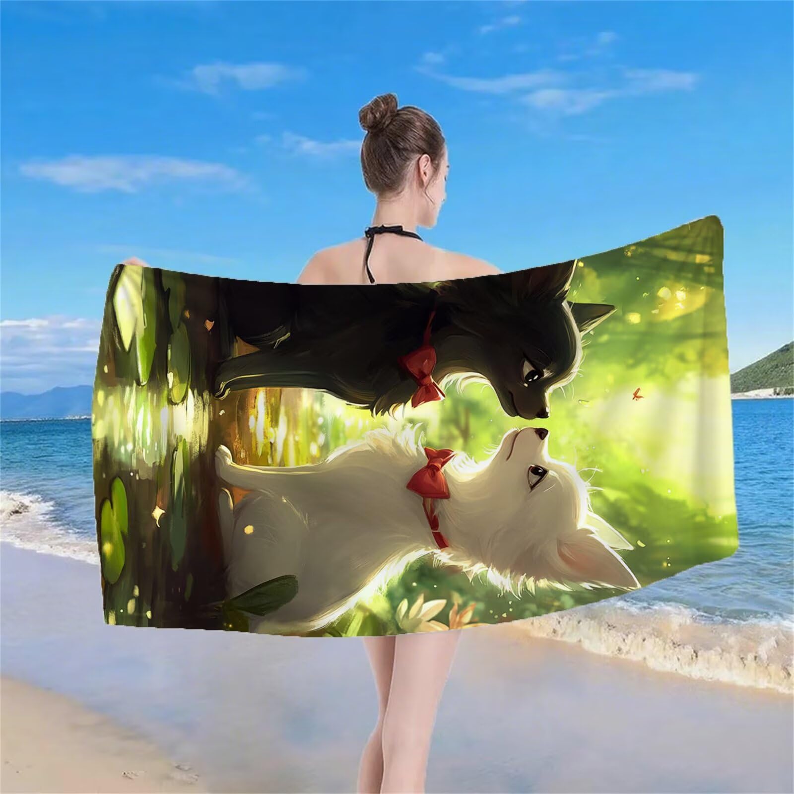Telo Mare Grande, Teli Mare Microfibra Spiaggia, Aantisabbia Leggero Asciugatura Rapida Asciugamano Palestra Asciugamani Uomo Donna Stuoia Spiaggia per Piscina Viaggio Accessori 220x100 cm Cane S-112