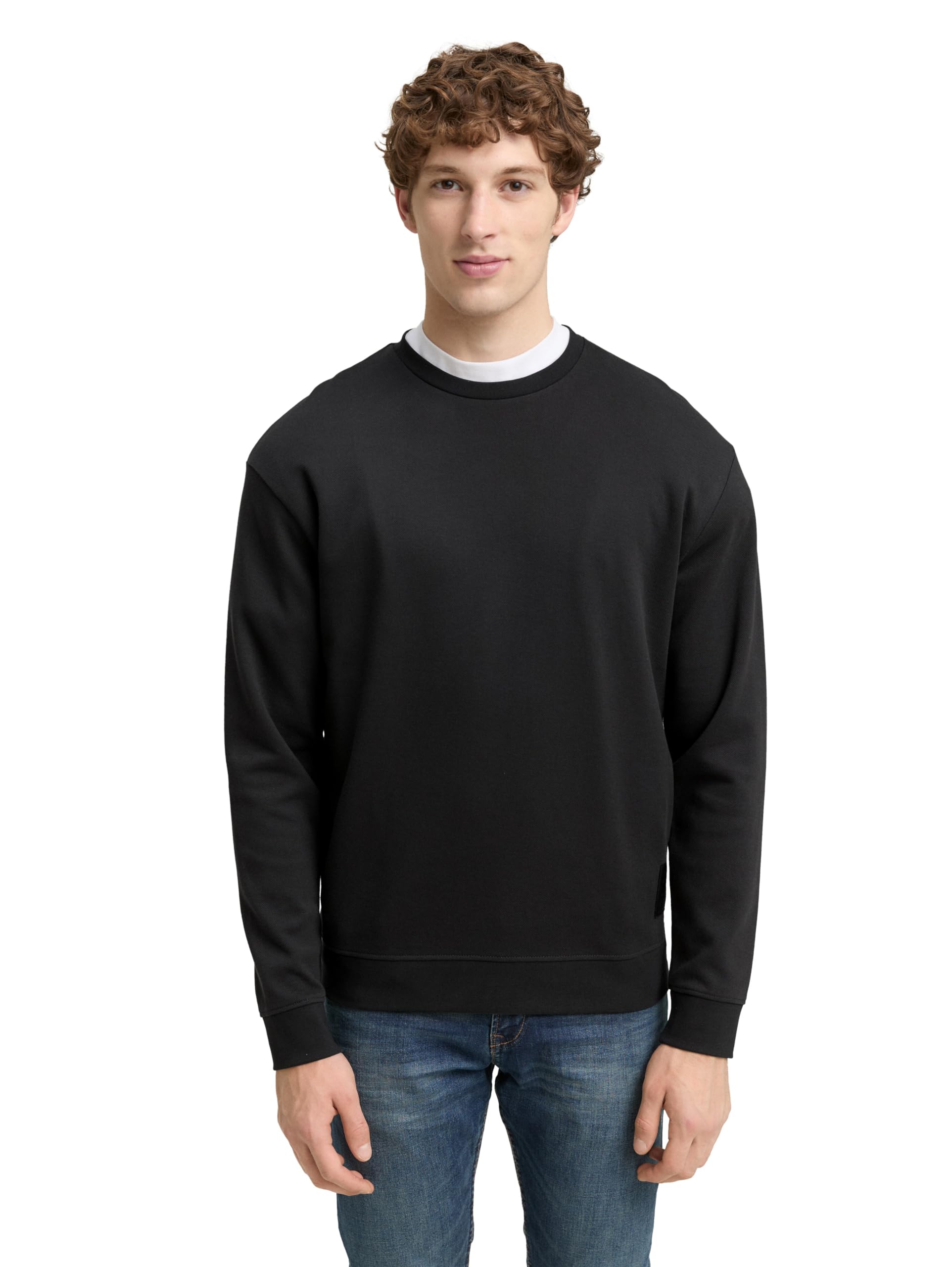 TOM TAILOR Denim Herren Basic Piqué Sweatshirt mit Rundhalsausschnitt