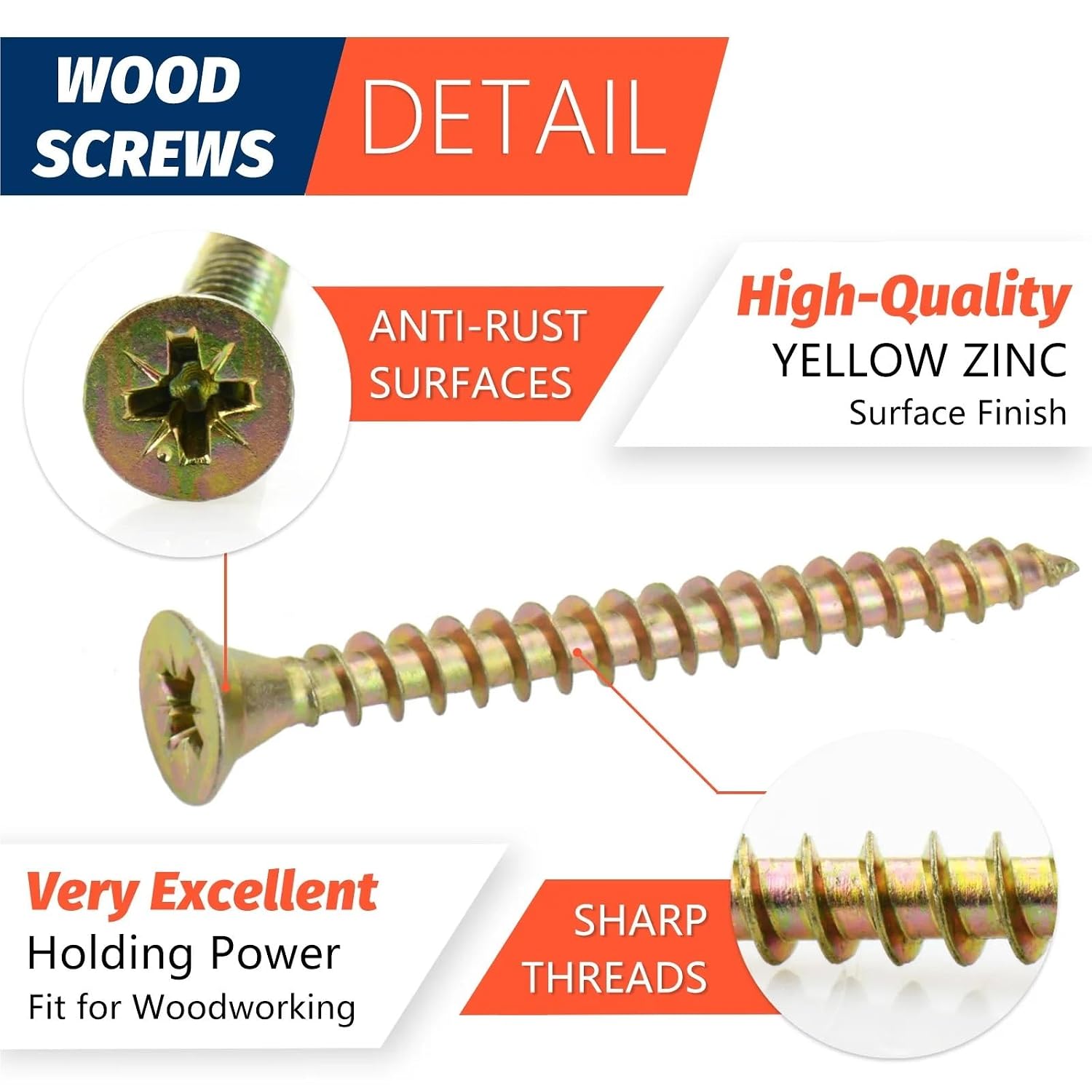 3Lots High Hardness Phillips Flat Head Coarse Thread Wood Screws Assortment Kit