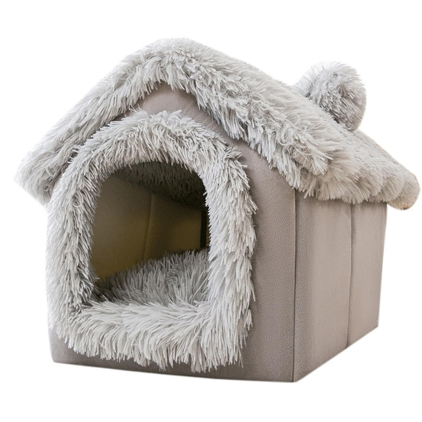 Enclosed Dog Bed, Soft and Warm Plush Dog Bed with Cover Cave Removable and Washable House Type Tent Huts for Indoor Pets M 15.8x13.8x15