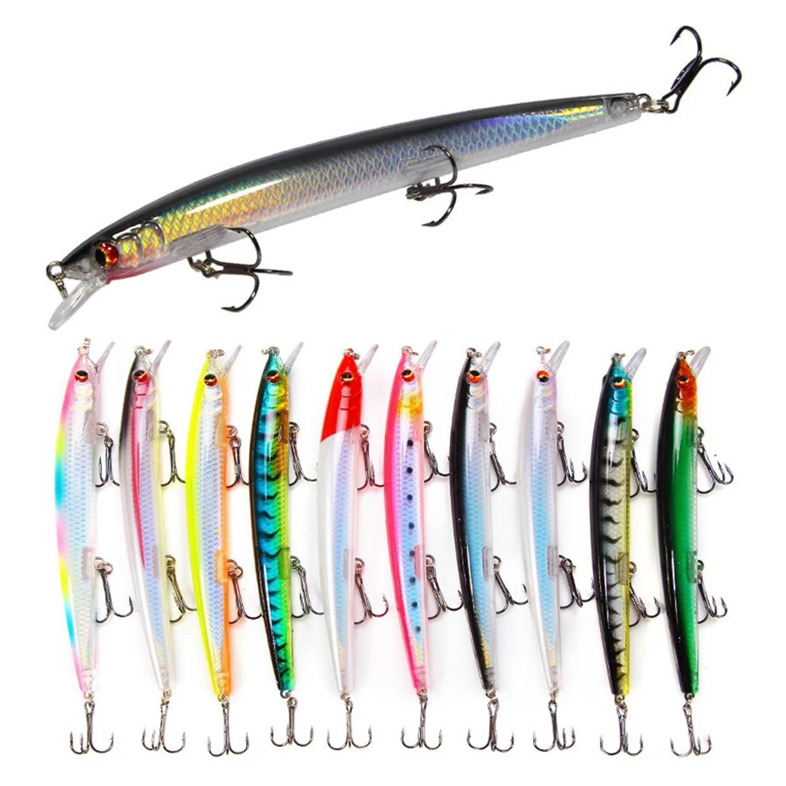INEOUT 10 Sztuk/partia Długi Minnow Fishing Lure 13cm 15g Pływający Twardy Wobbler Crankbait 3D Oczy Sztuczna Przynęta Pstrąg Szczupak Wędkarstwo Karpiowe