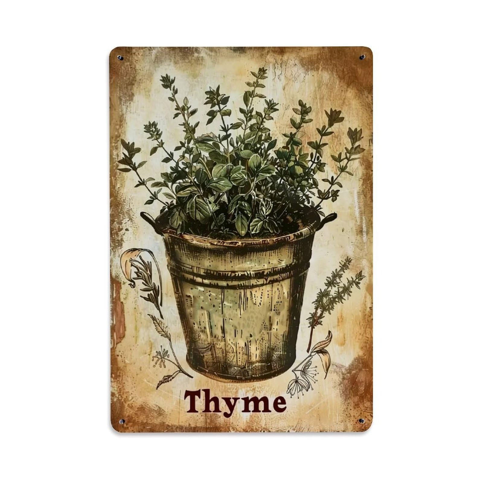 Nestemfo Vintage Thyme Herb Pot Illustration Tin Sign Metal Sign, Living Room,Bar, Home, Bedroom Wall Decor,Retro Metal Poster 8X12 Inches