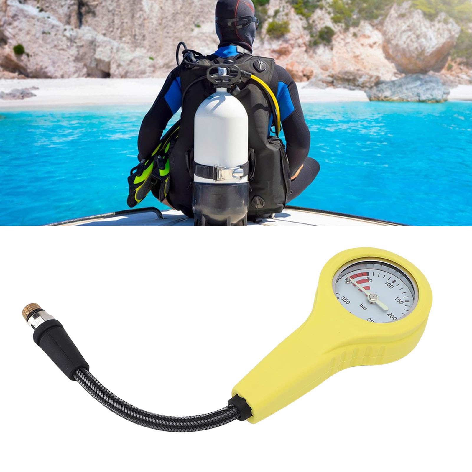 Jiawu Manometro per Immersioni Subacquee Affidabile Bagliore Scuro Strumento per Test della Pressione Sommergibile per Immersioni Subacquee Quadrante Bianco in Fibra di Carbonio per Gli Appassionati