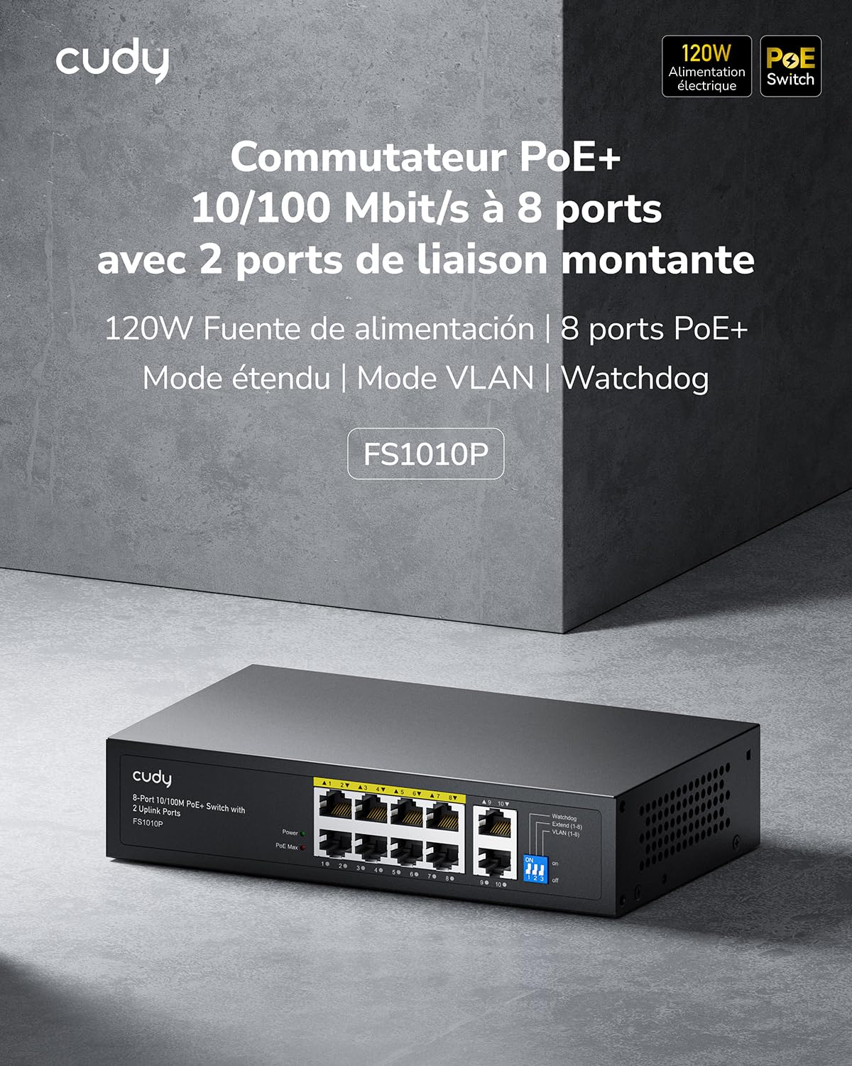 Cudy Commutateur 10 Ports 10/100 Mbps PoE+ Non gérable, FS1010P