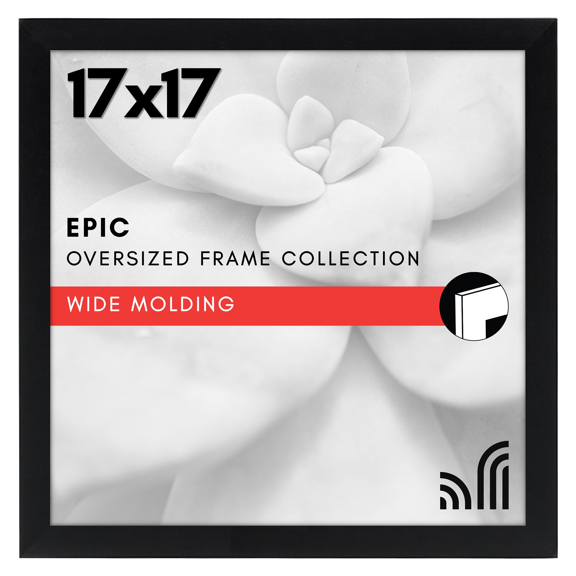 americanflat 17x17 inch poster frame - black engineered wood with polished plexiglass - wide picture frame for vertical or horizontal wall display - epic collection - black