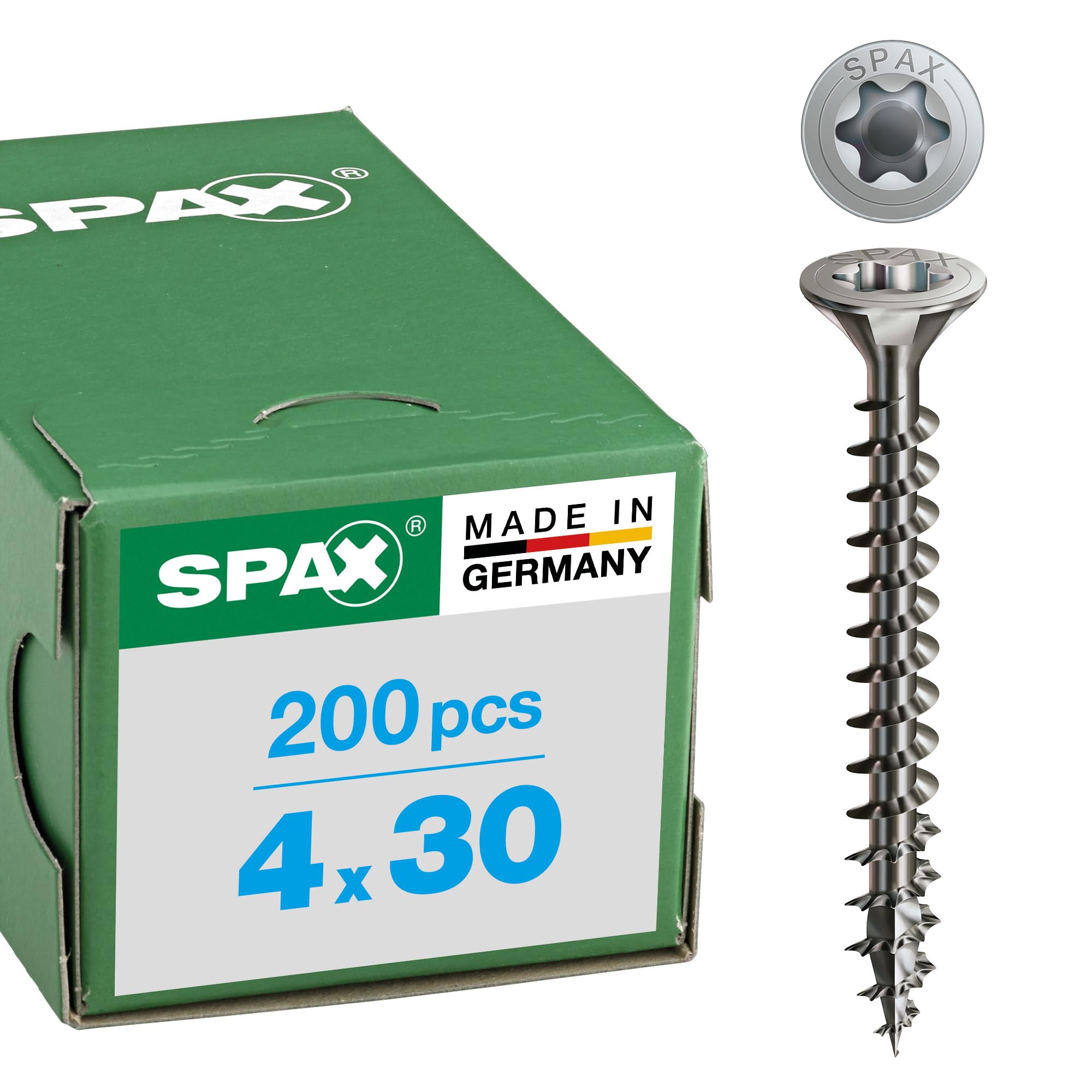 Spax 4CUT 1197000350163 Universal Screw, Countersunk T-Star Plus Fully Threaded, Stainless Steel Rust- A2, 1.4567, 1197000400303