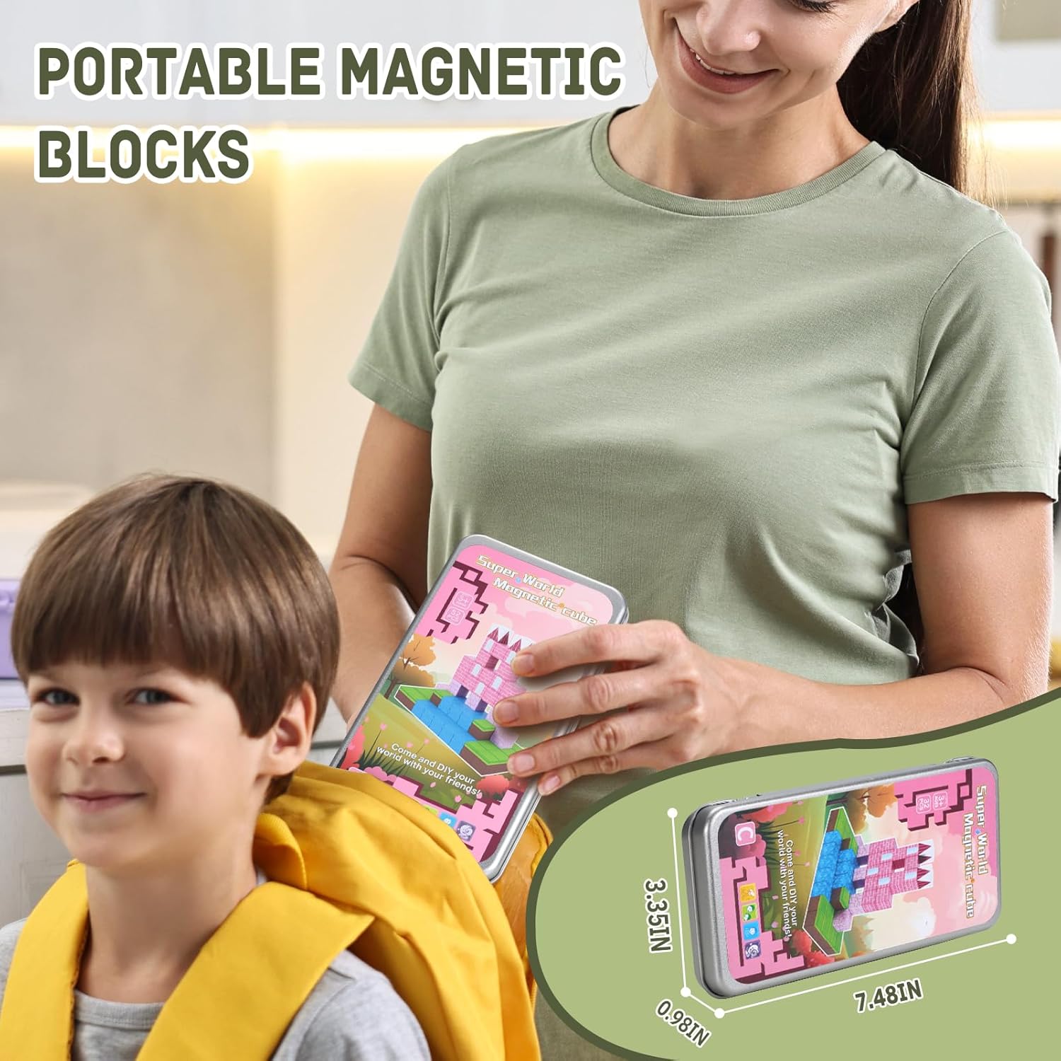 Mini Portable Magnetic Blocks with Iron Storage Box - Travel Magnet Building Block for Toddler 1-3, STEM ConstructionToys for Kids Ages 4-8, Educational Learning Toy Gift for Girls -Castle