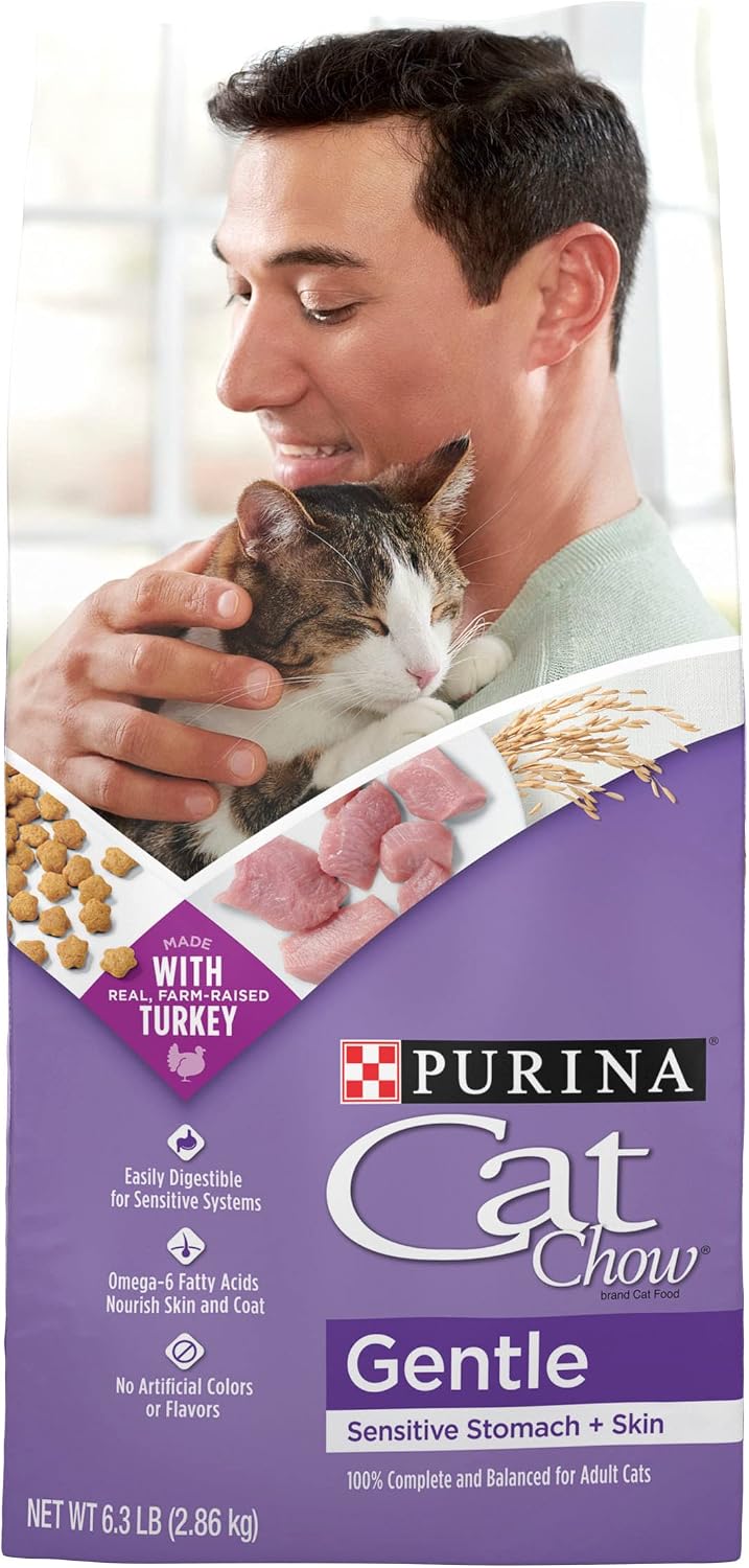 Purina Cat Chow Gentle Dry Cat Food, Sensitive Stomach + Skin - (4) 6.3 lb. Bags