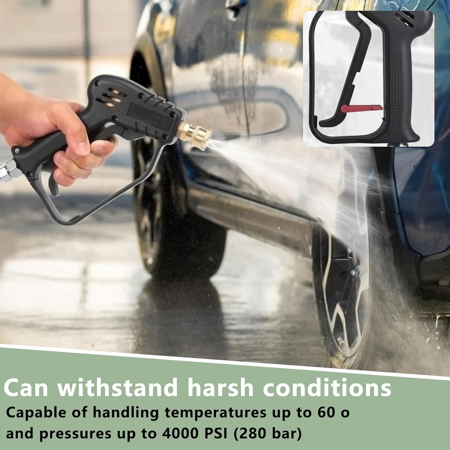 Short Pressure Washer Gun with Swivel, High Pressure Water Handle, Anti-Tangle Design, Max 4000 PSI with 5 Spray Nozzle Tips, 3/8'' Male Plug and M22-14/15mm Fittings for Car Detailing