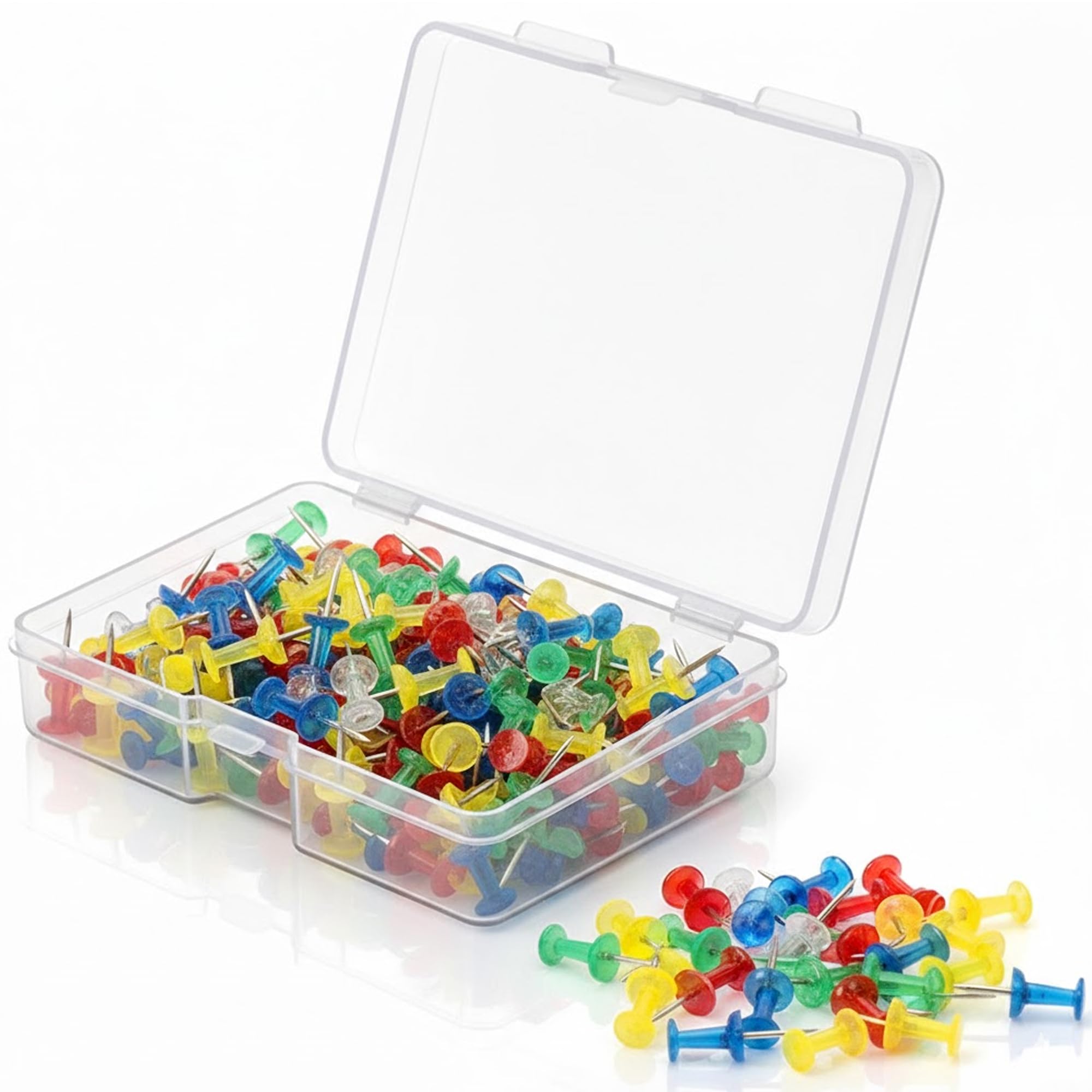 GLUN® Pack of 100 Steel Push Pins with Coloured Head, Strong & Sharp Thumb Tacks for Notice Board, Office & School Use