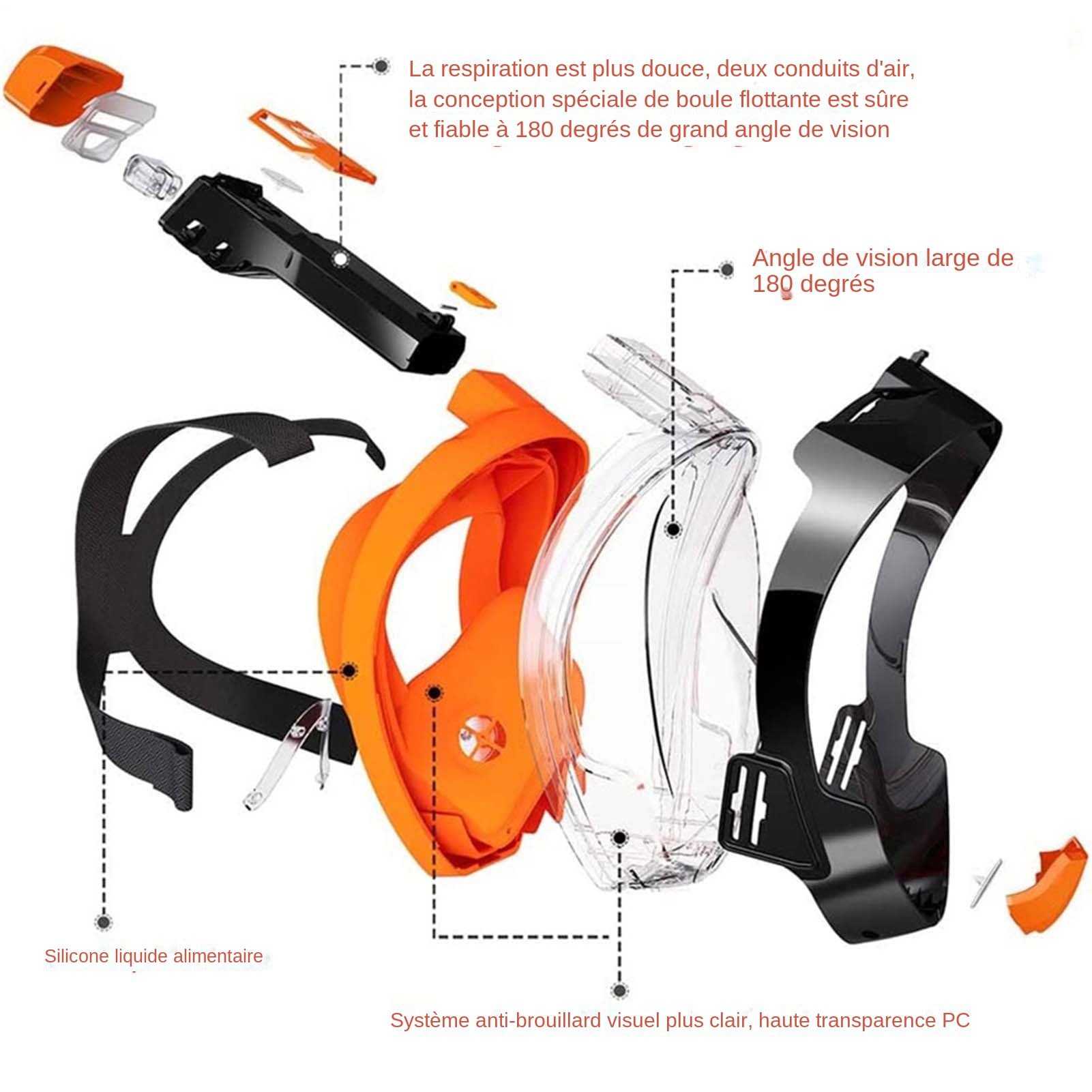 Máscara de Buceo Integral | Máscara de Snorkel con Vista Panorámica,Equipo de Respiración Automático de Drenaje para Buzos y Viajeros