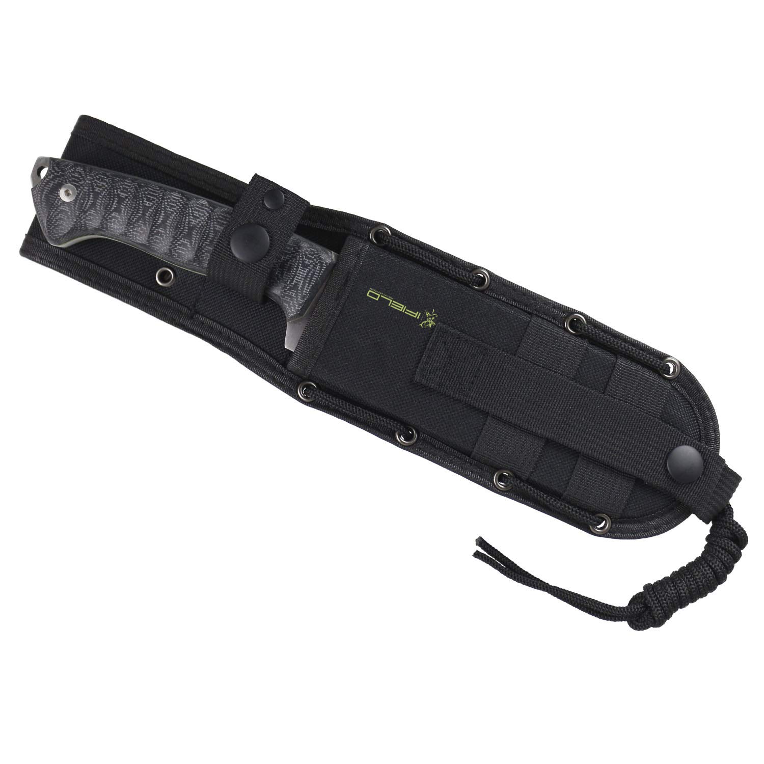 iFIELD Cuchillo de caza deportivo modelo Workout EL29102, hoja de 15cm MOVA satinado, largo total 27,5cm, incluye funda táctica de nylon, herramienta de camping para pesca, caza, actividad deportiva
