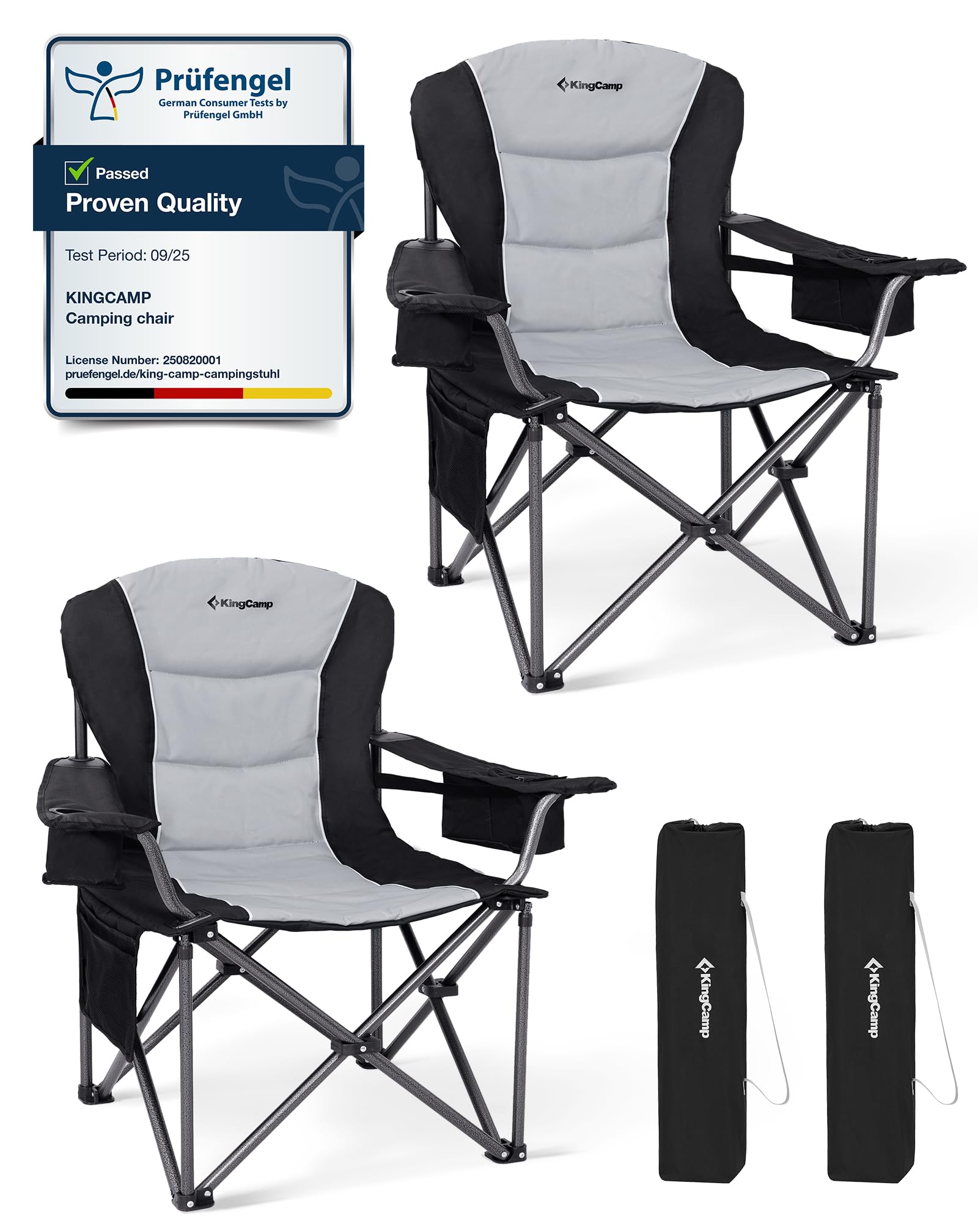 KingCamp Oversized Camping Chair Heavy Duty 450 LBS Folding Chair with Adjustable Lumbar Support & Built-in Cooler Bag, Fully Padded Ergonomic Camp Chairs for Adults Outdoor, Beach, Garden