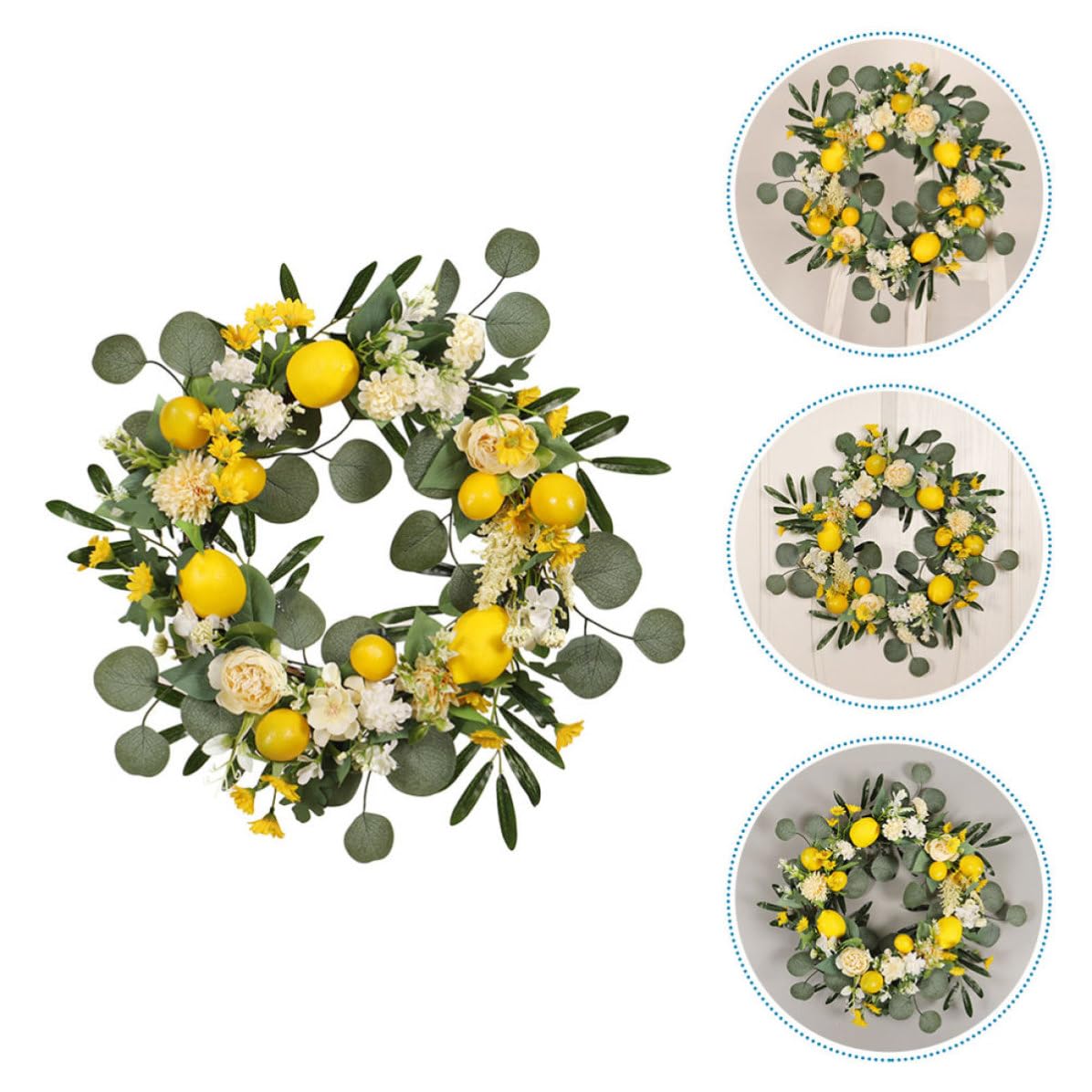Ghirlanda Fiori Estivi Gialla in Plastico e Rattan, Anello