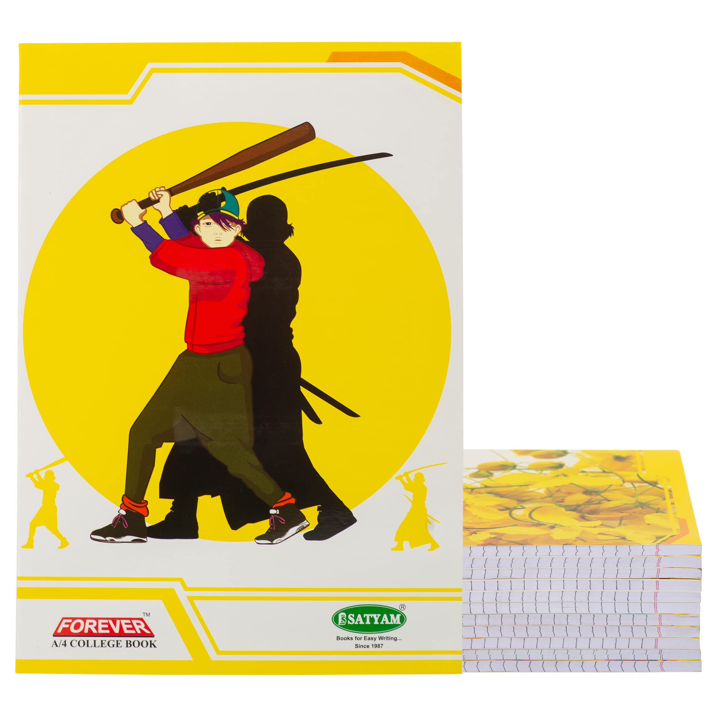 N.S Longbook - 200 Pages | Single Line | 29.7cm x 21.0cm | Pack of 6 Notebooks | Ruled Long Size Notebook for School Students With free 5 pens for smooth writing