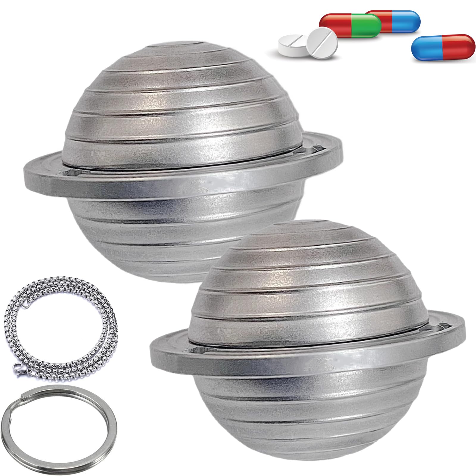 Pequeño Pastillero de Bolsillo Metalico, Viaje Elegante EDC Llavero Caja de Pastillas, Compacto Organizador de Comprimidos Libre BPA Discreto Hermetico Dosificador de Medicamentos, 2pcs
