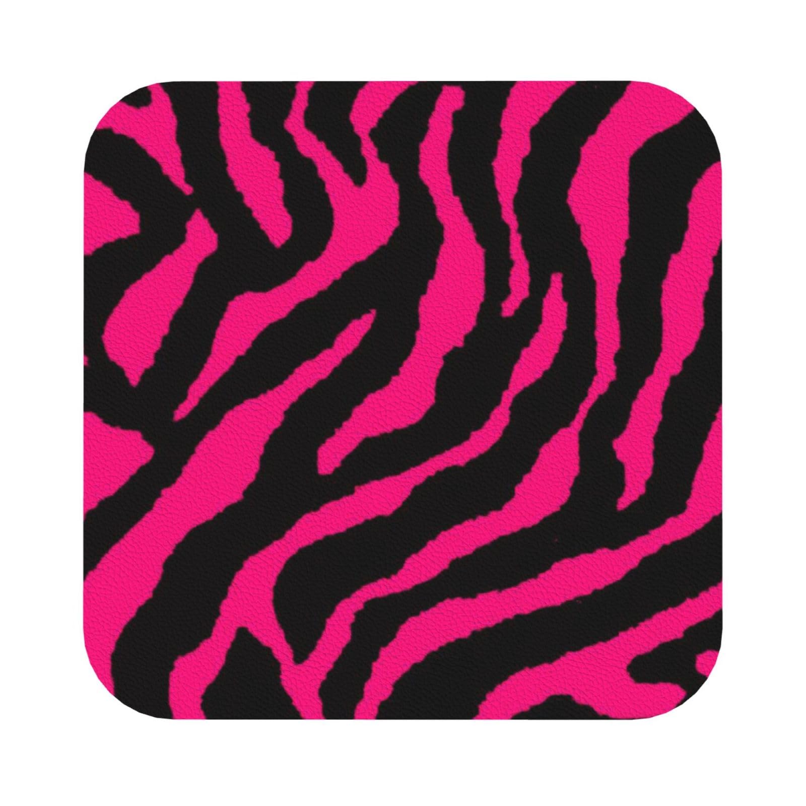 Zebra Tiger Leopard PU Leather Coasters Set of 6 Square Drink Coasters
